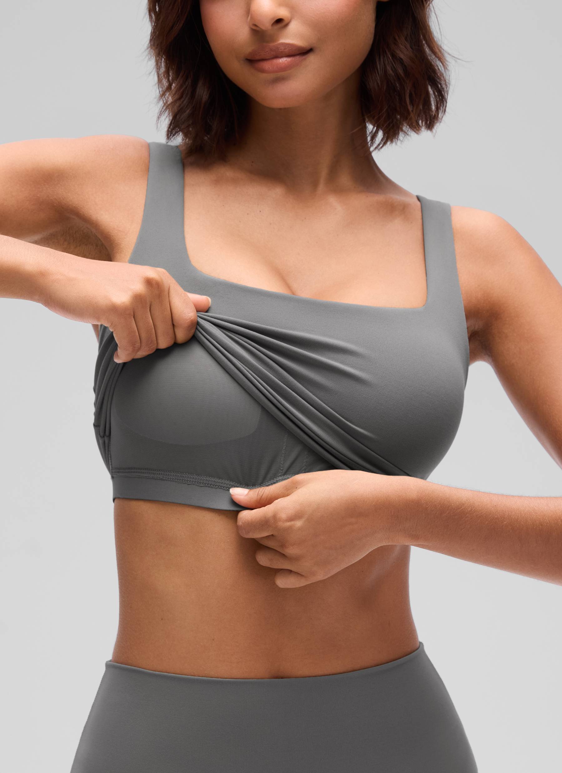 CRZ YOGA Áo lót thể thao dài dành cho nữ tập yoga, thiết kế cổ vuông, chất liệu vải " Butterluxe ", màu xám tro