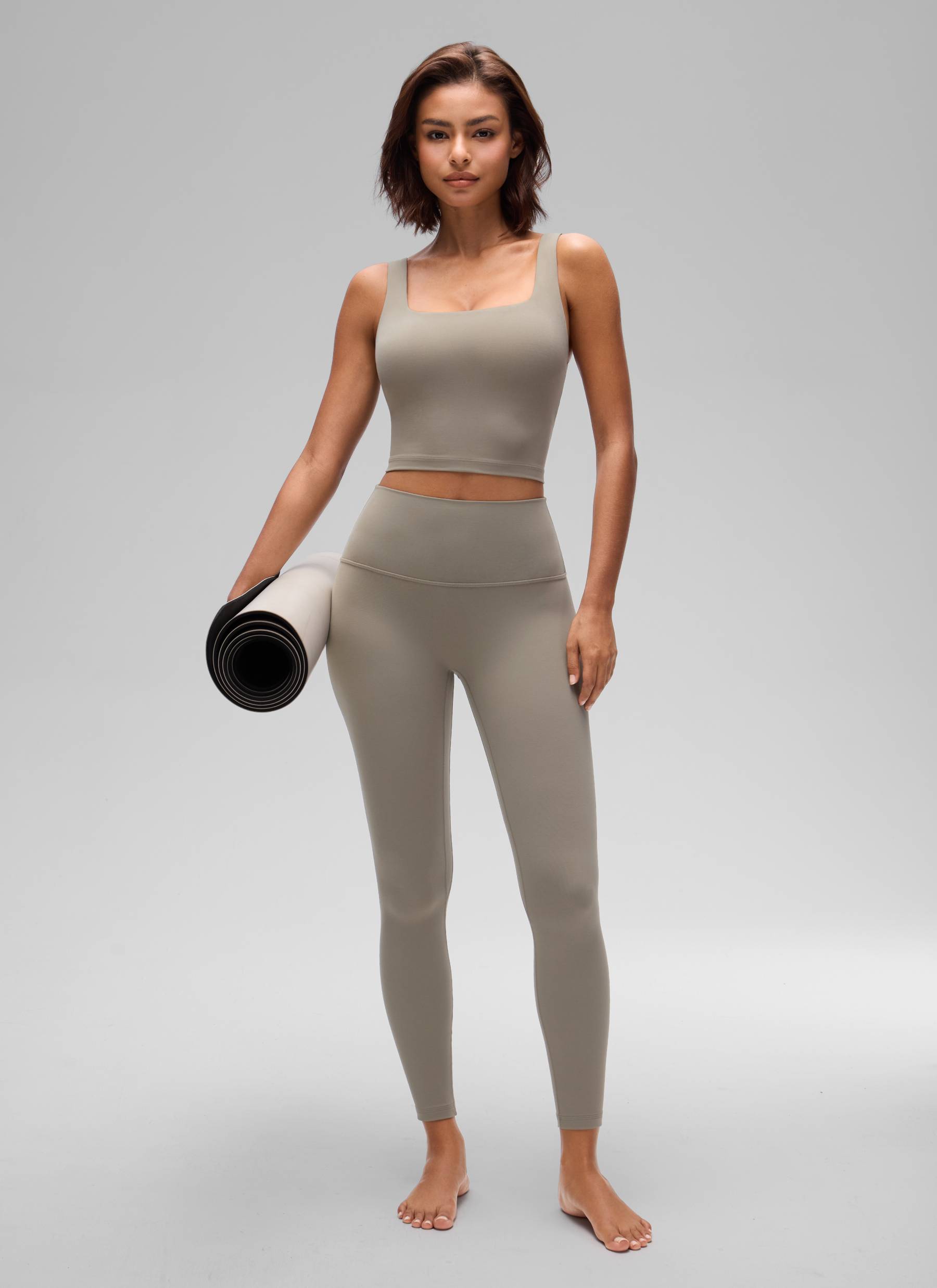 CRZ YOGA Áo lót thể thao dài dành cho nữ tập yoga, thiết kế cổ vuông, chất liệu vải " Butterluxe ", màu xám tro ấm, tác động nhẹ