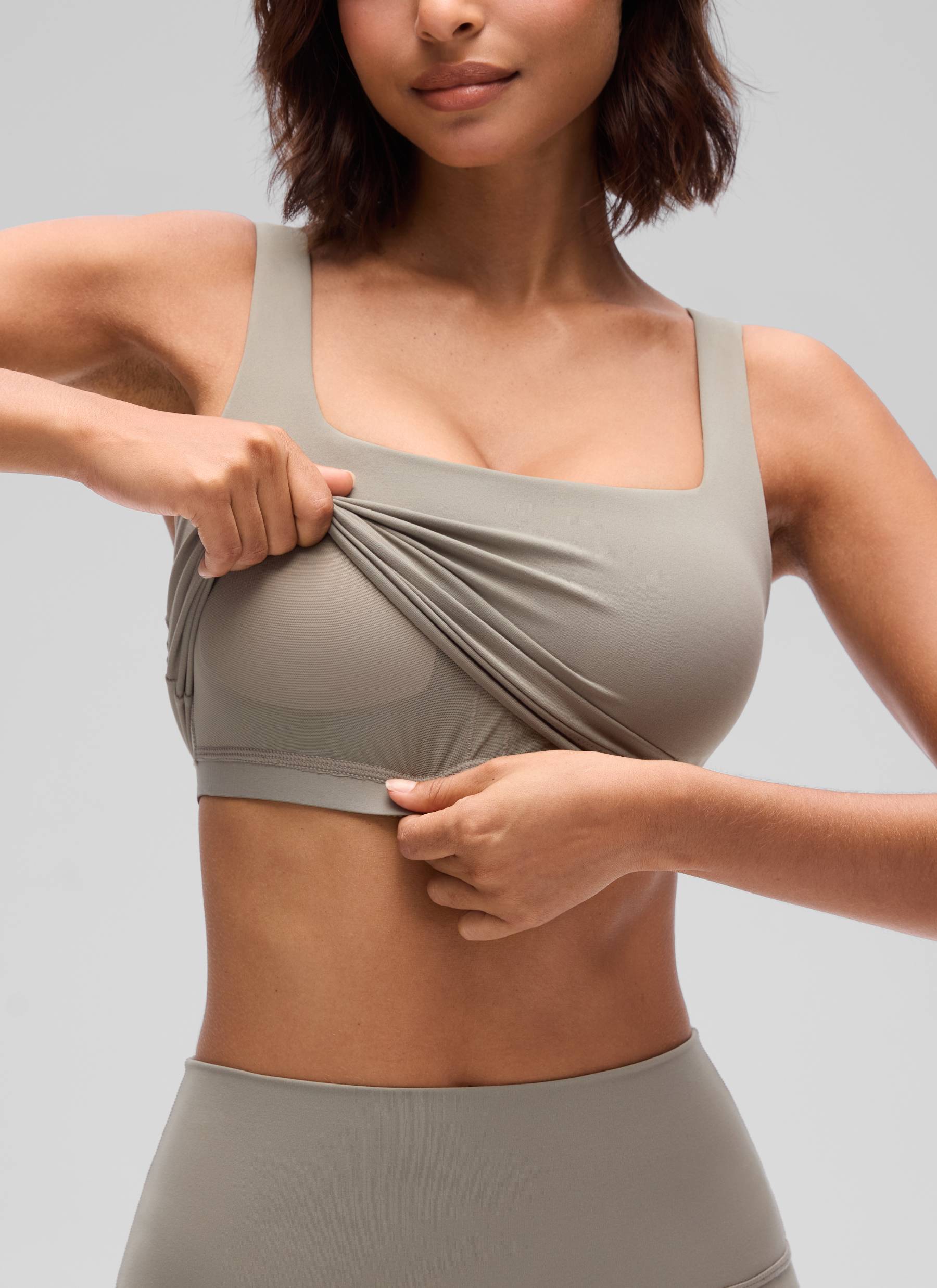 CRZ YOGA Áo lót thể thao dài dành cho nữ tập yoga, thiết kế cổ vuông, chất liệu vải " Butterluxe ", màu xám tro ấm, tác động nhẹ