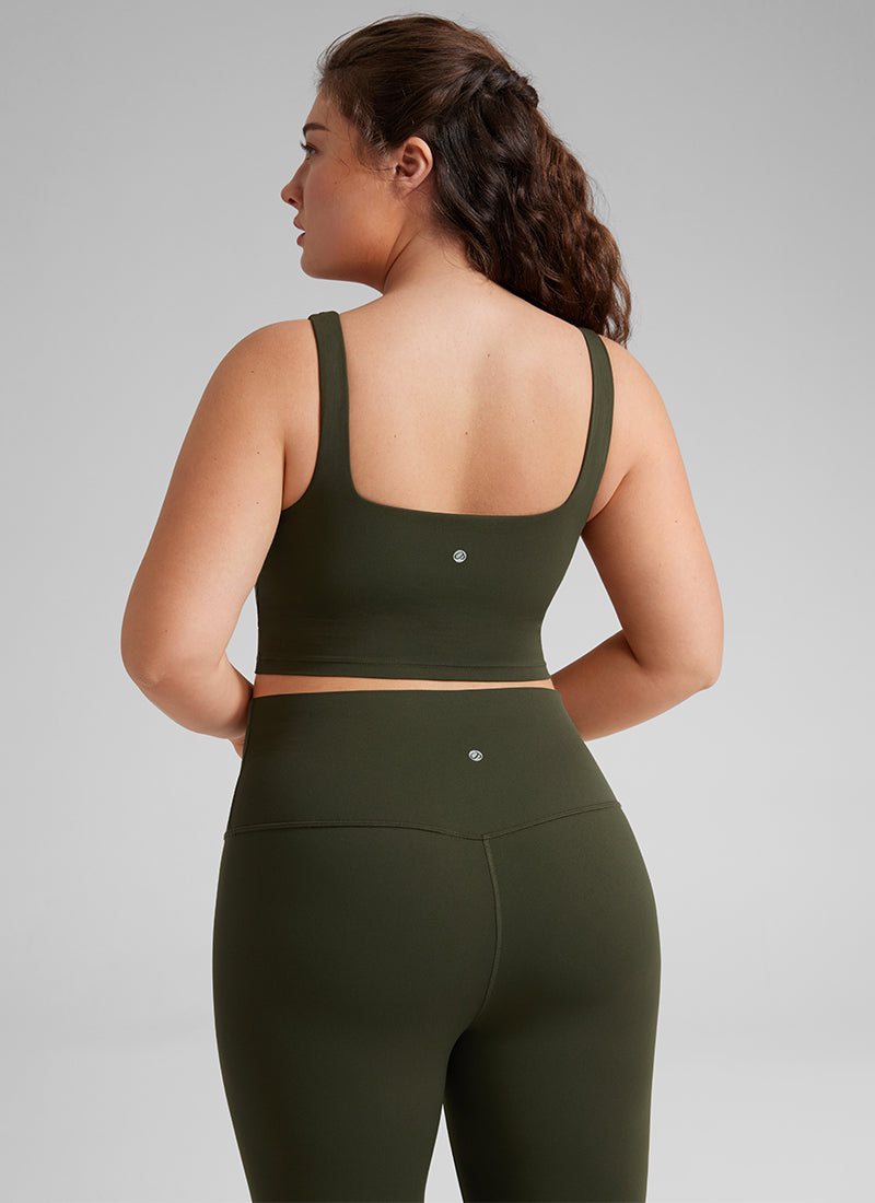 CRZ YOGA Áo lót thể thao dài dành cho nữ tập yoga, thiết kế cổ vuông, chất liệu vải " Butterluxe ", màu xanh ô liu