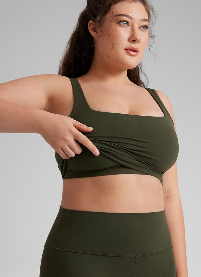 CRZ YOGA Áo lót thể thao dài dành cho nữ tập yoga, thiết kế cổ vuông, chất liệu vải " Butterluxe ", màu xanh ô liu
