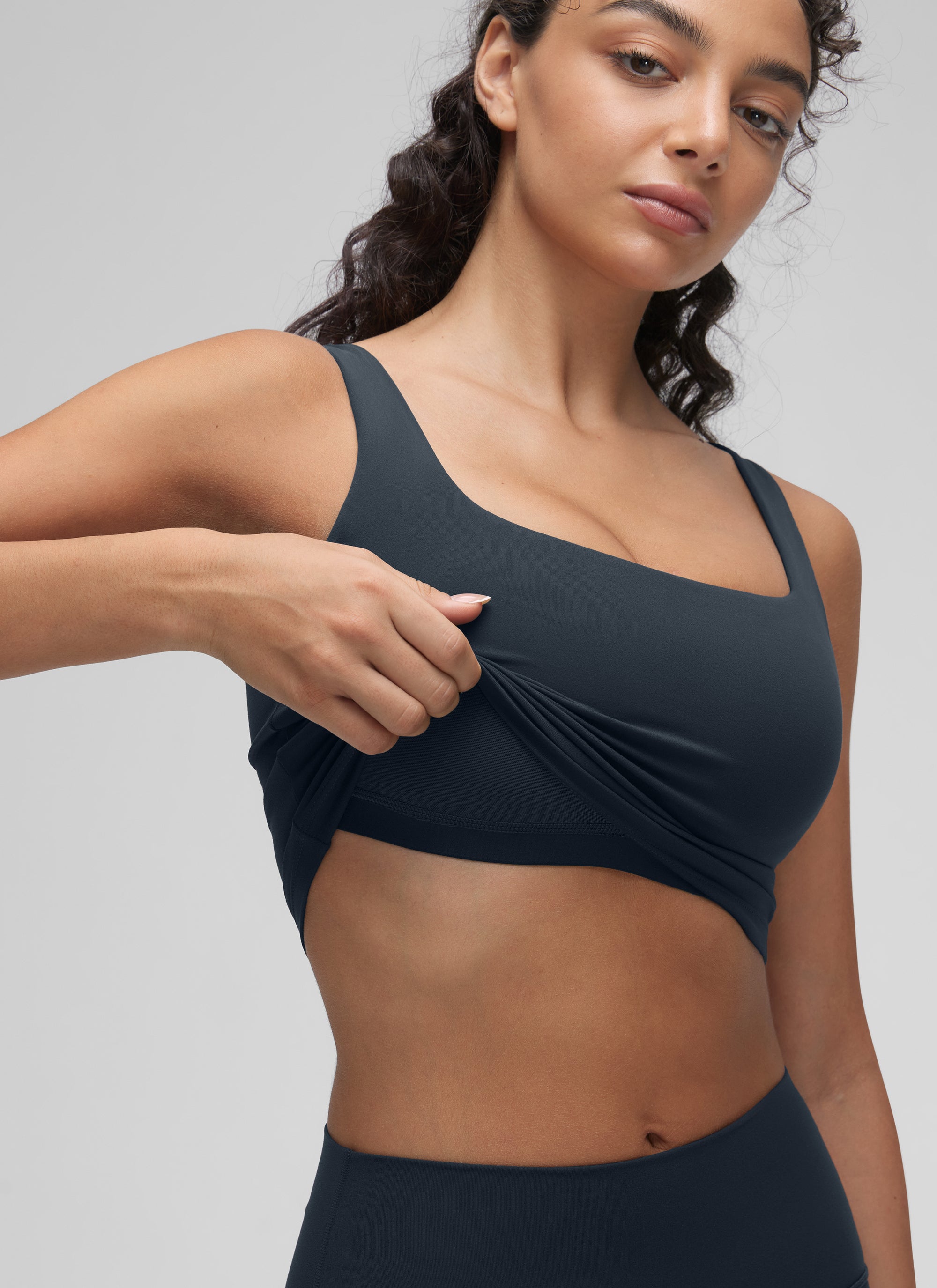 CRZ YOGA Áo lót thể thao dài dành cho nữ tập yoga, thiết kế cổ vuông, chất liệu vải " Butterluxe ", màu xanh navy đậm