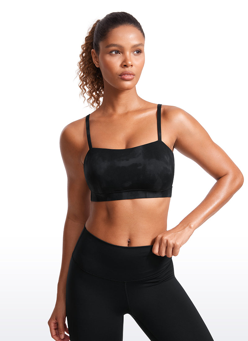 CRZ YOGA Womens Butterluxe  Adjustable Spaghetti Thin Strap Sports Bra Black Tie Dye Flowers