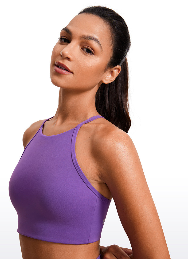 CRZ YOGA Butterluxe Womens High Neck Y Racerback Sports Bra Thin Strap Royal Lilac