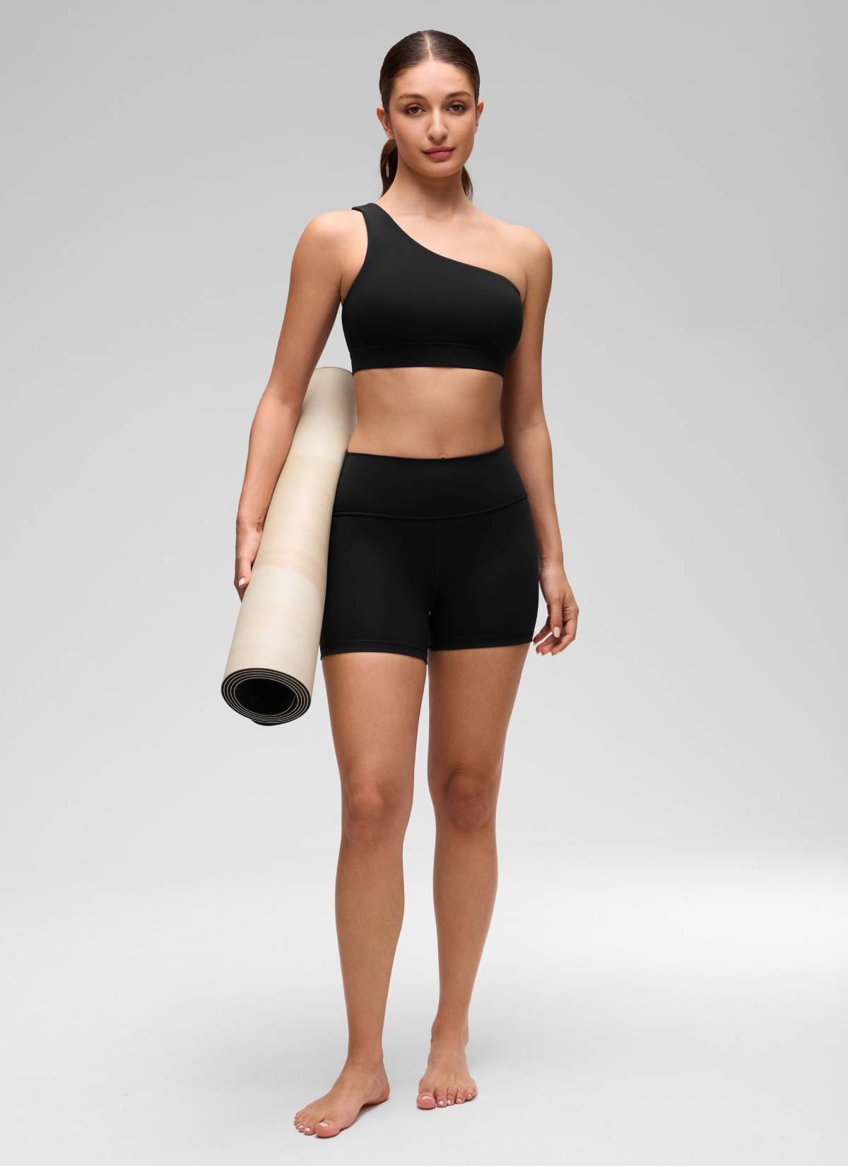 CRZ YOGA Butterluxe Áo lót thể thao một vai dành cho nữ, thiết kế bất đối xứng, có đệm, màu đen