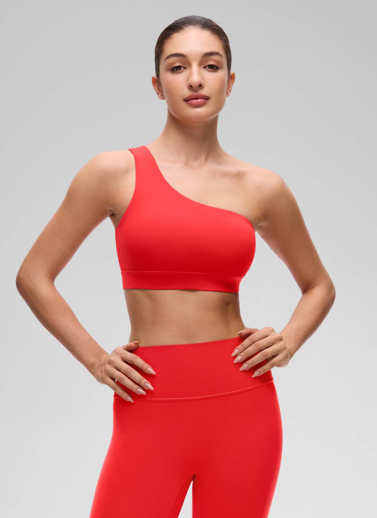 CRZ YOGA Butterluxe Áo lót thể thao một vai dành cho nữ, thiết kế bất đối xứng, có đệm, màu đỏ đậm
