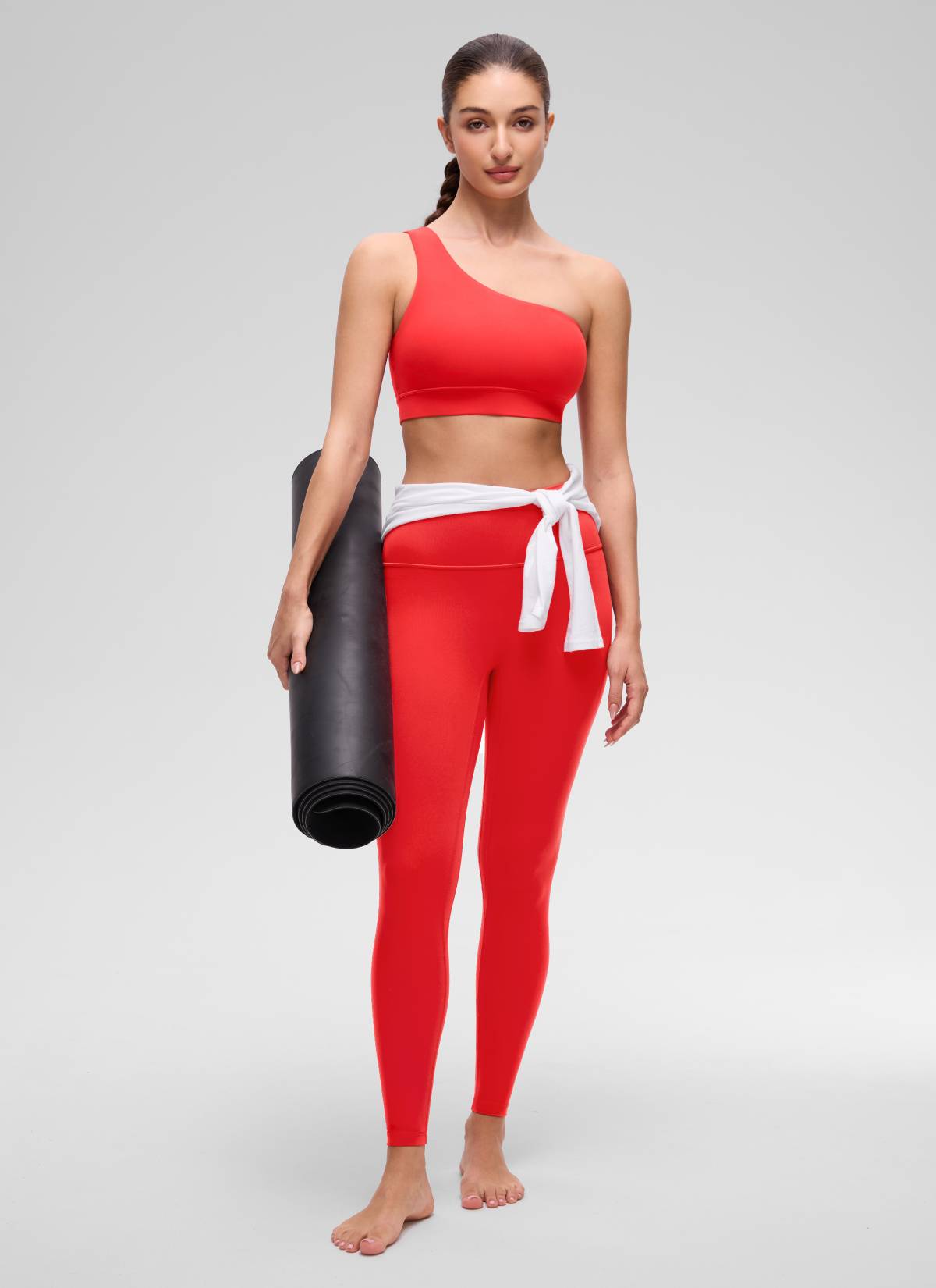 CRZ YOGA Butterluxe Áo lót thể thao một vai dành cho nữ, thiết kế bất đối xứng, có đệm, màu đỏ đậm
