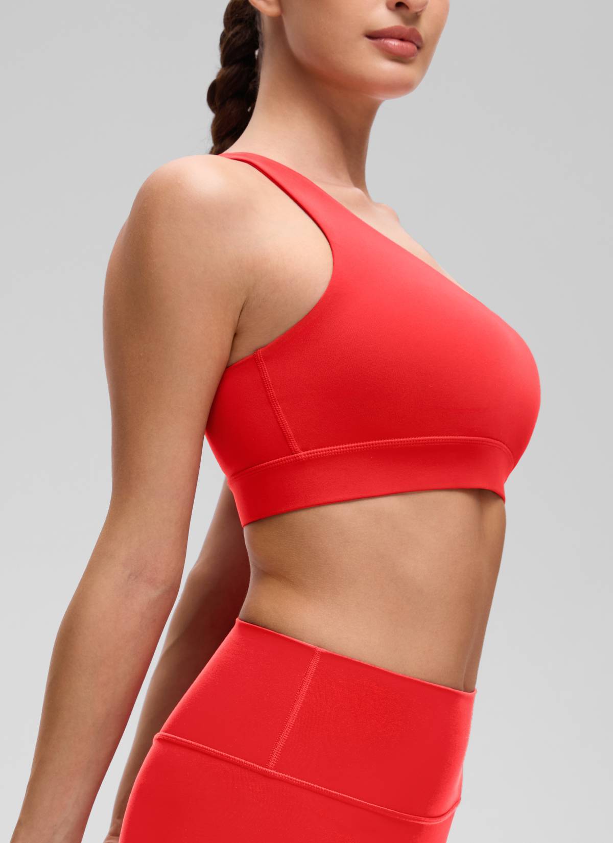 CRZ YOGA Butterluxe Áo lót thể thao một vai dành cho nữ, thiết kế bất đối xứng, có đệm, màu đỏ đậm