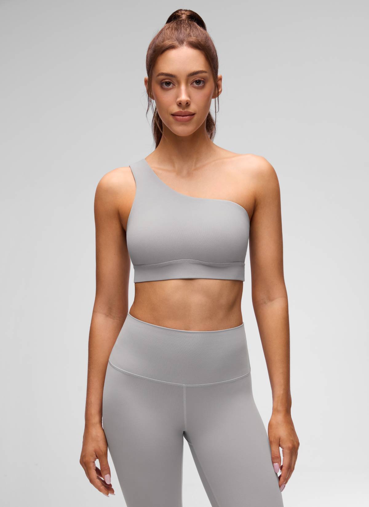 CRZ YOGA Butterluxe Áo lót thể thao một vai dành cho nữ, kiểu bất đối xứng, có đệm, màu xám Gull