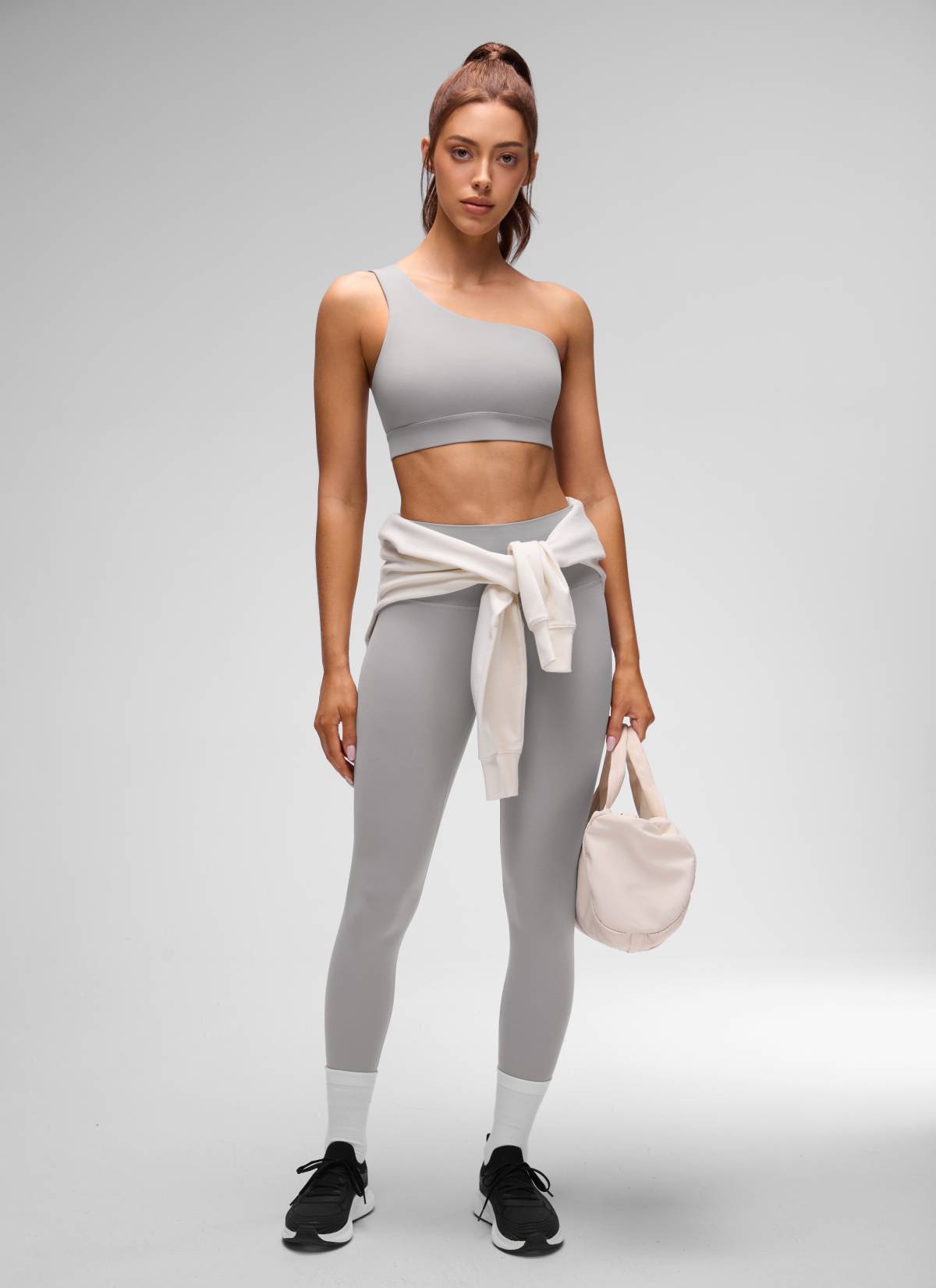 CRZ YOGA Butterluxe Áo lót thể thao một vai dành cho nữ, kiểu bất đối xứng, có đệm, màu xám Gull