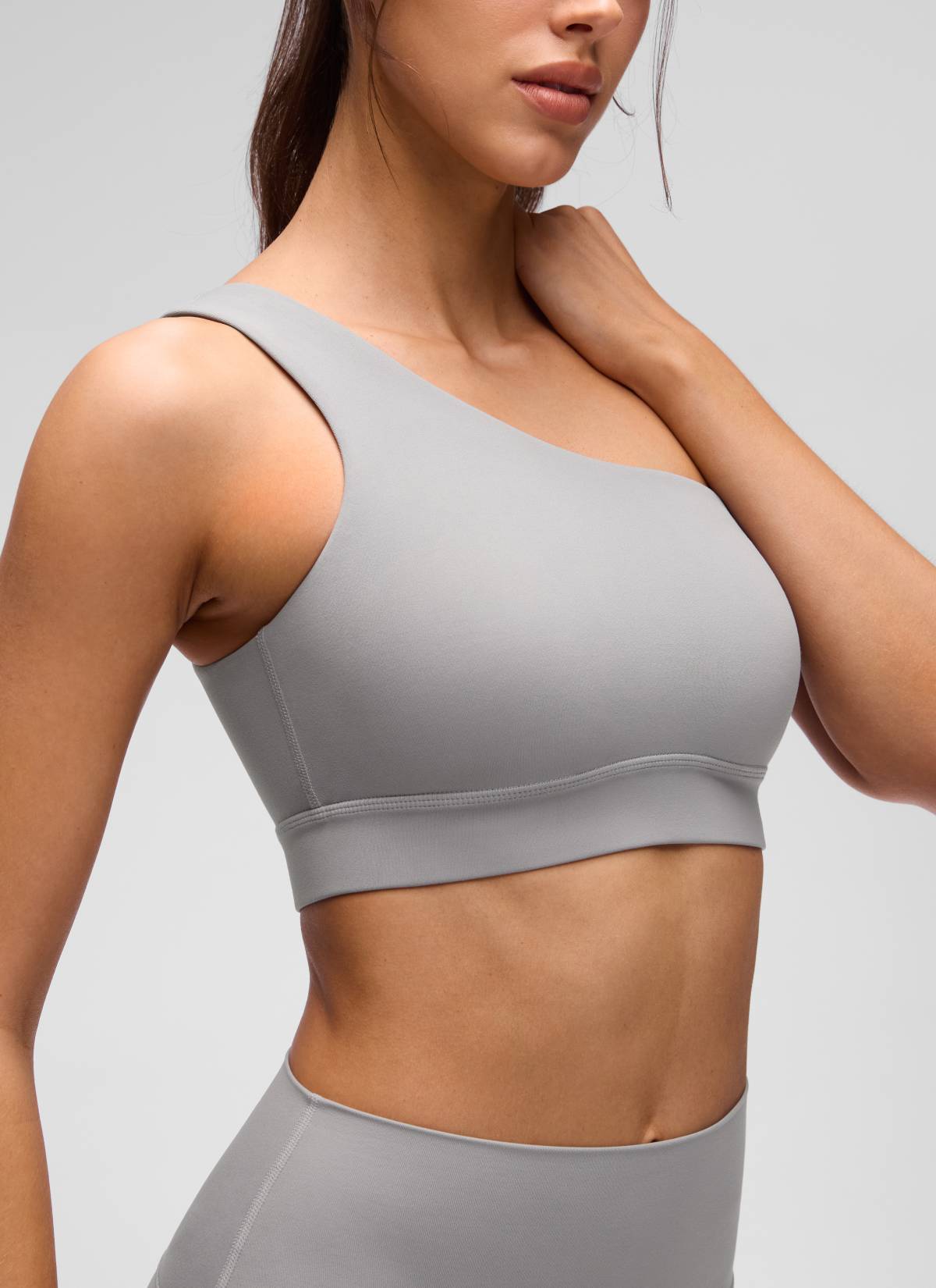 CRZ YOGA Butterluxe Áo lót thể thao một vai dành cho nữ, kiểu bất đối xứng, có đệm, màu xám Gull