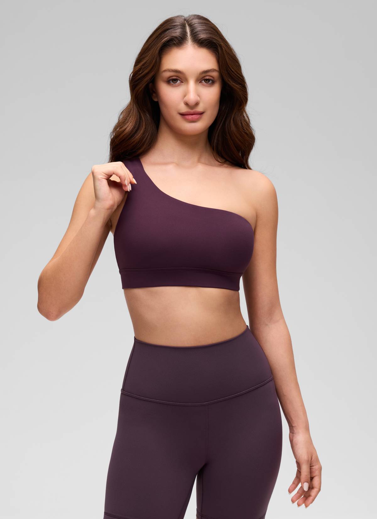 CRZ YOGA Butterluxe Áo lót thể thao một vai dành cho nữ, thiết kế bất đối xứng, có đệm, màu tím đậm