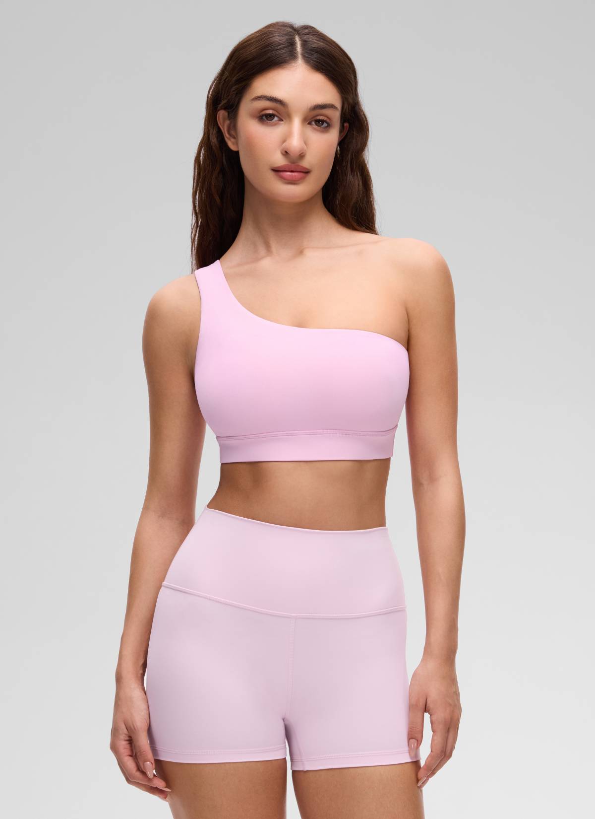 CRZ YOGA Butterluxe Áo lót thể thao một vai dành cho nữ, kiểu bất đối xứng, có đệm, màu hồng Vita
