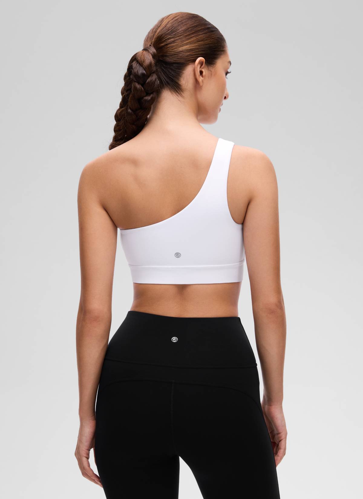 CRZ YOGA Butterluxe Áo lót thể thao một vai dành cho nữ, kiểu bất đối xứng, có đệm, màu trắng