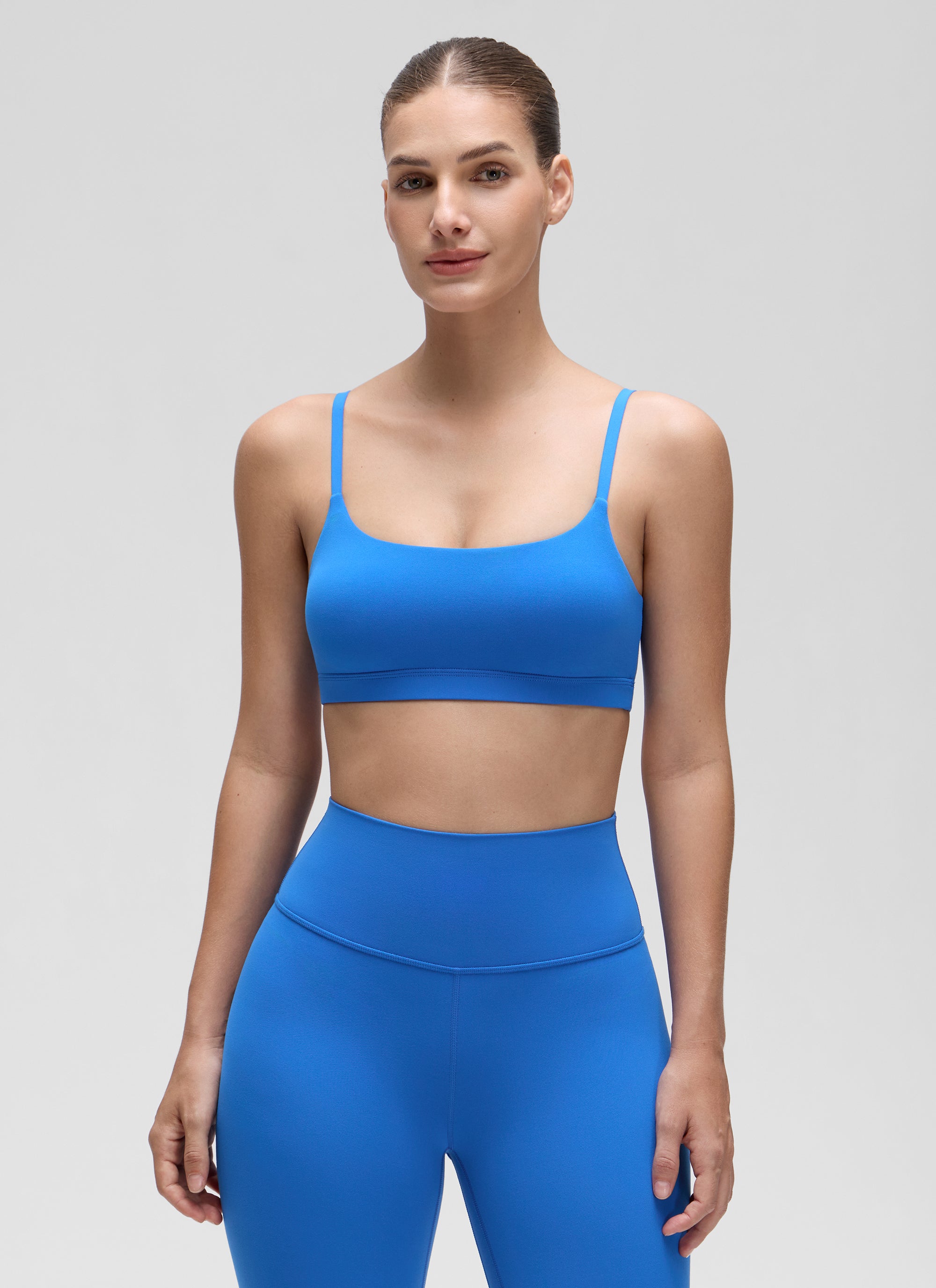 CRZ YOGA - Áo lót thể thao dành cho nữ kiểu cổ tròn, dây mảnh có thể điều chỉnh, màu Xanh lấp lánh ( Butterluxe )