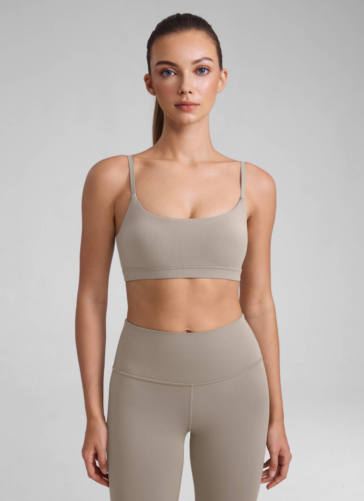 CRZ YOGA Áo lót thể thao dành cho nữ kiểu cổ tròn, dây mảnh có thể điều chỉnh, chất liệu vải " Butterluxe ", màu xám tro ấm