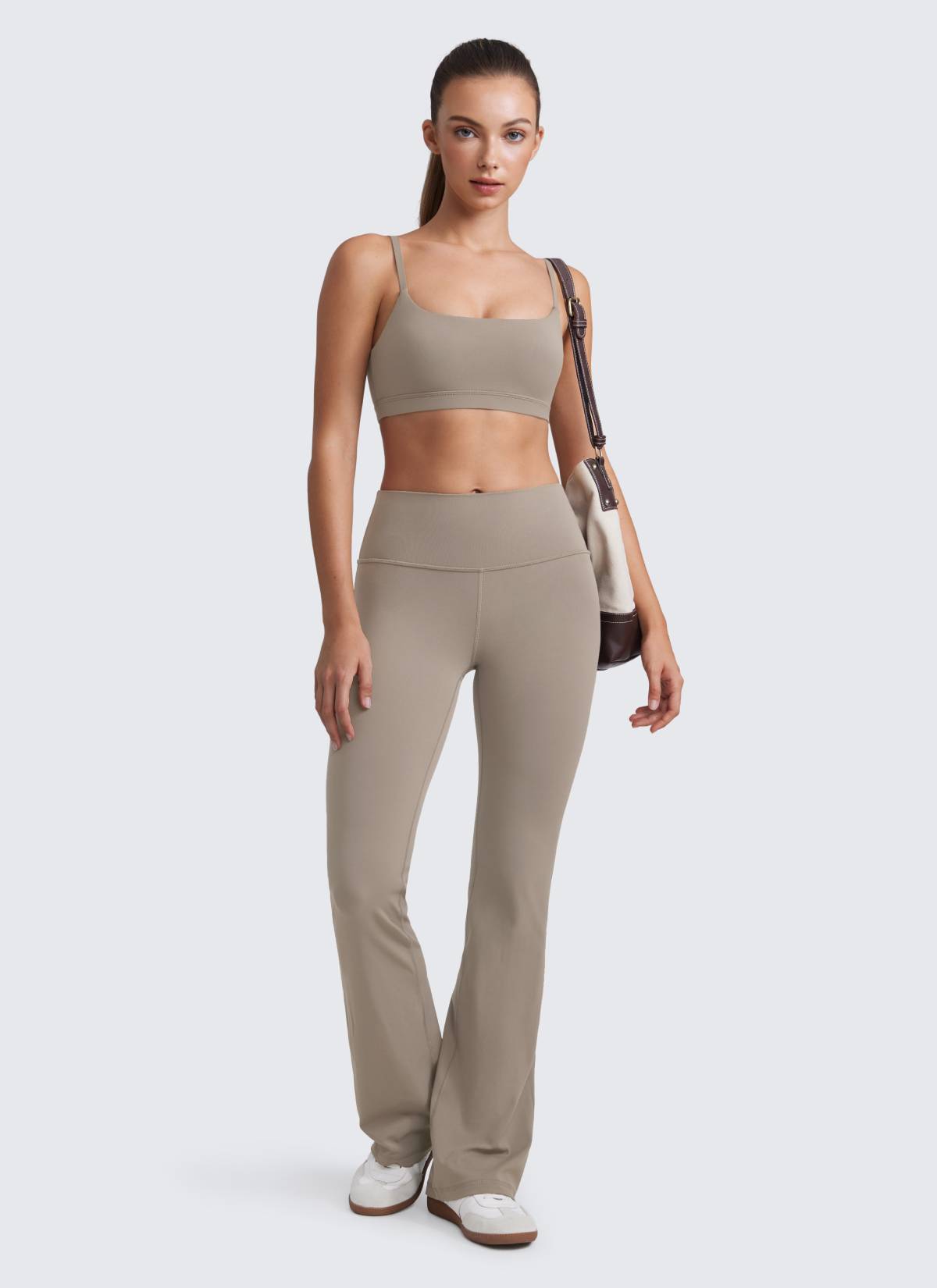 CRZ YOGA Áo lót thể thao dành cho nữ kiểu cổ tròn, dây mảnh có thể điều chỉnh, chất liệu vải " Butterluxe ", màu xám tro ấm