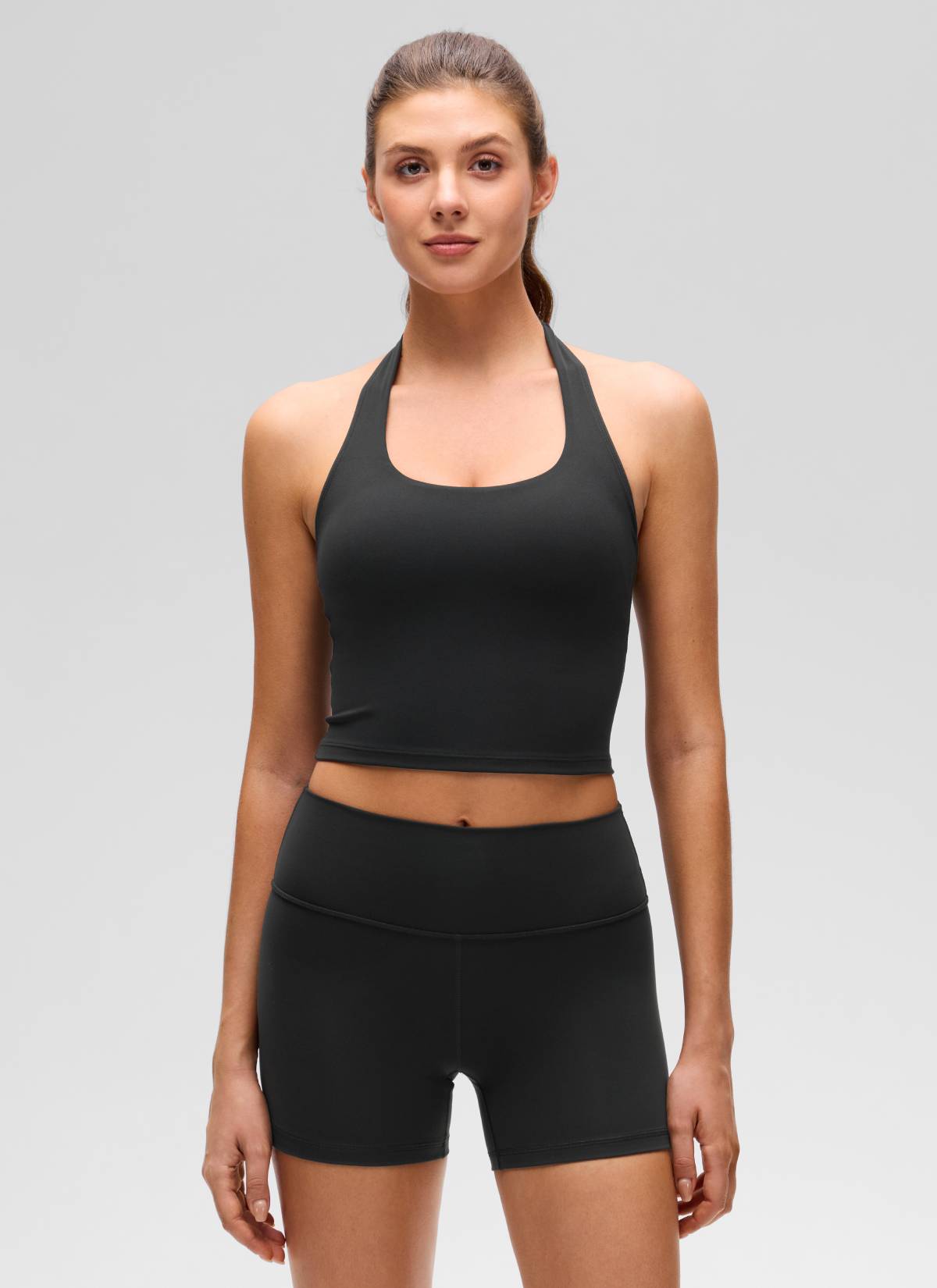 CRZ YOGA Áo lót thể thao kiểu halter dáng dài dành cho nữ, họa tiết “ Butterluxe ”, màu đen