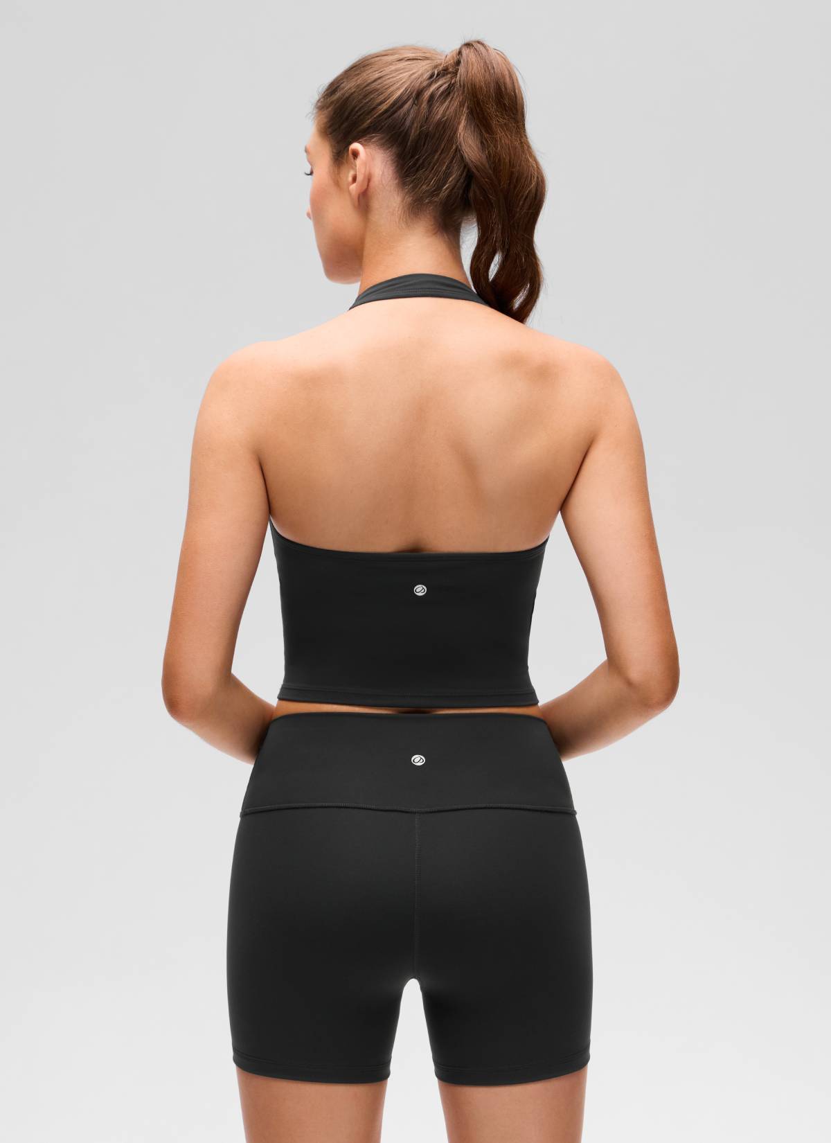 CRZ YOGA Áo lót thể thao kiểu halter dáng dài dành cho nữ, họa tiết “ Butterluxe ”, màu đen