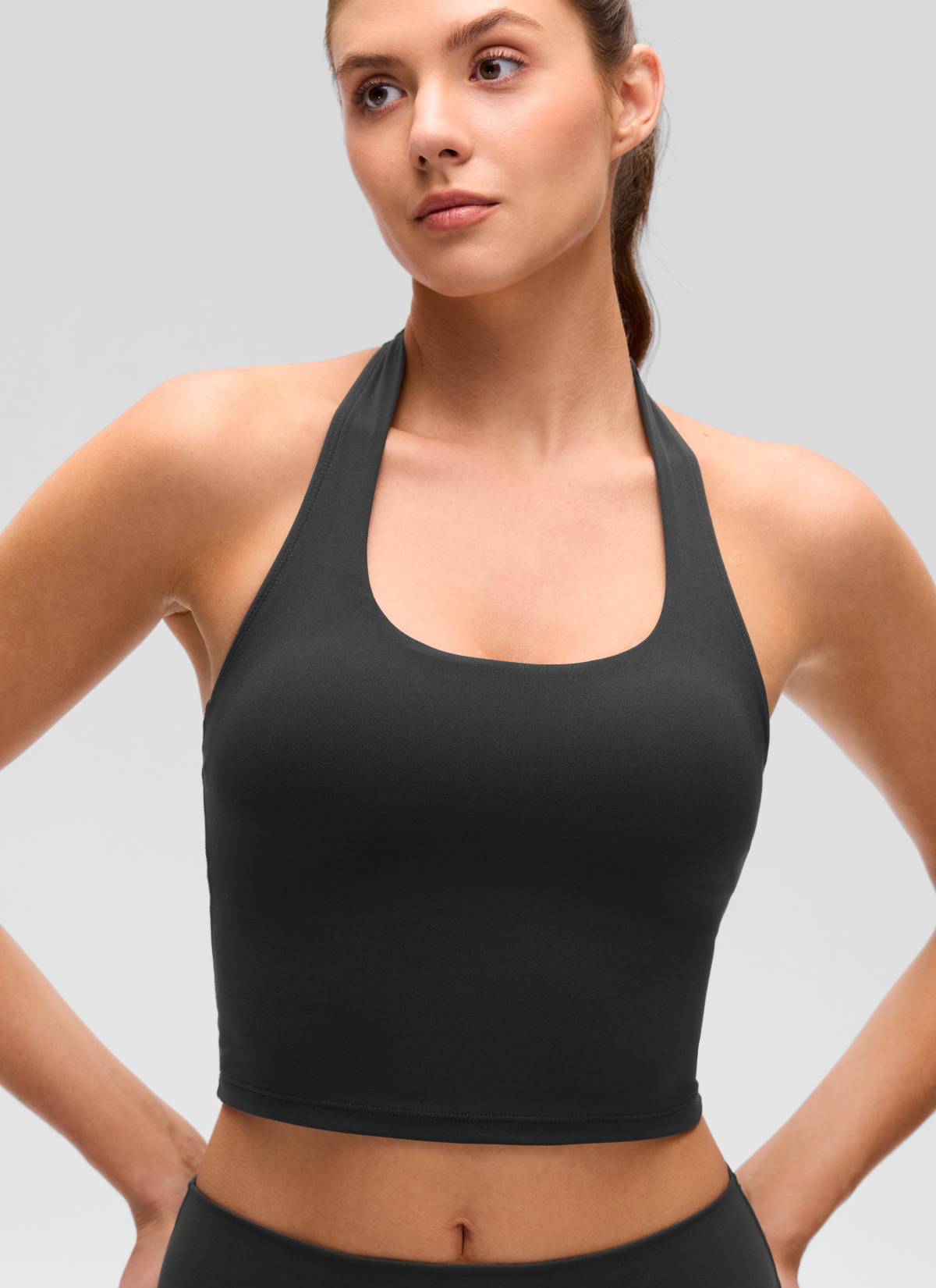 CRZ YOGA Áo lót thể thao kiểu halter dáng dài dành cho nữ, họa tiết “ Butterluxe ”, màu đen