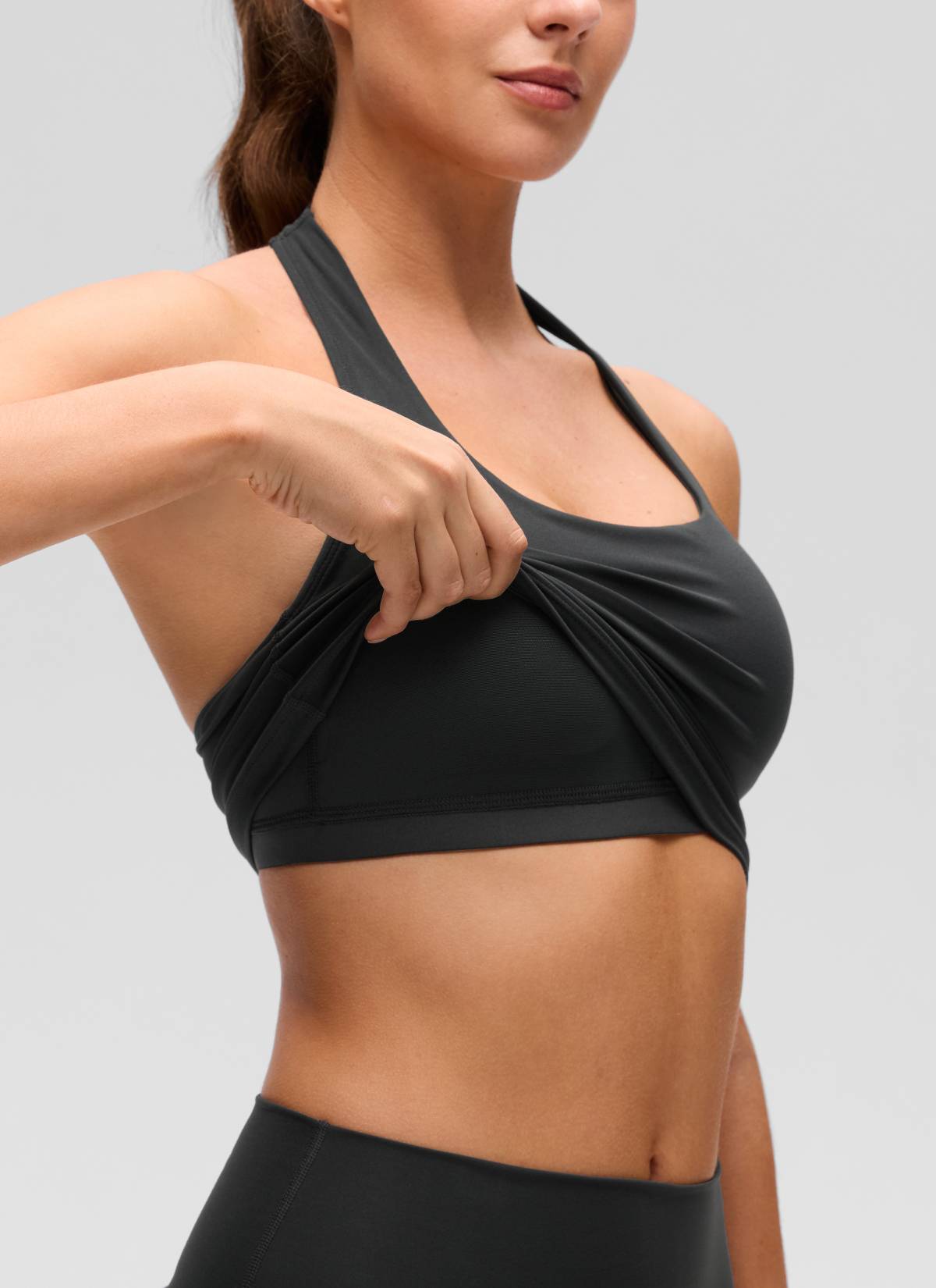 CRZ YOGA Áo lót thể thao kiểu halter dáng dài dành cho nữ, họa tiết “ Butterluxe ”, màu đen