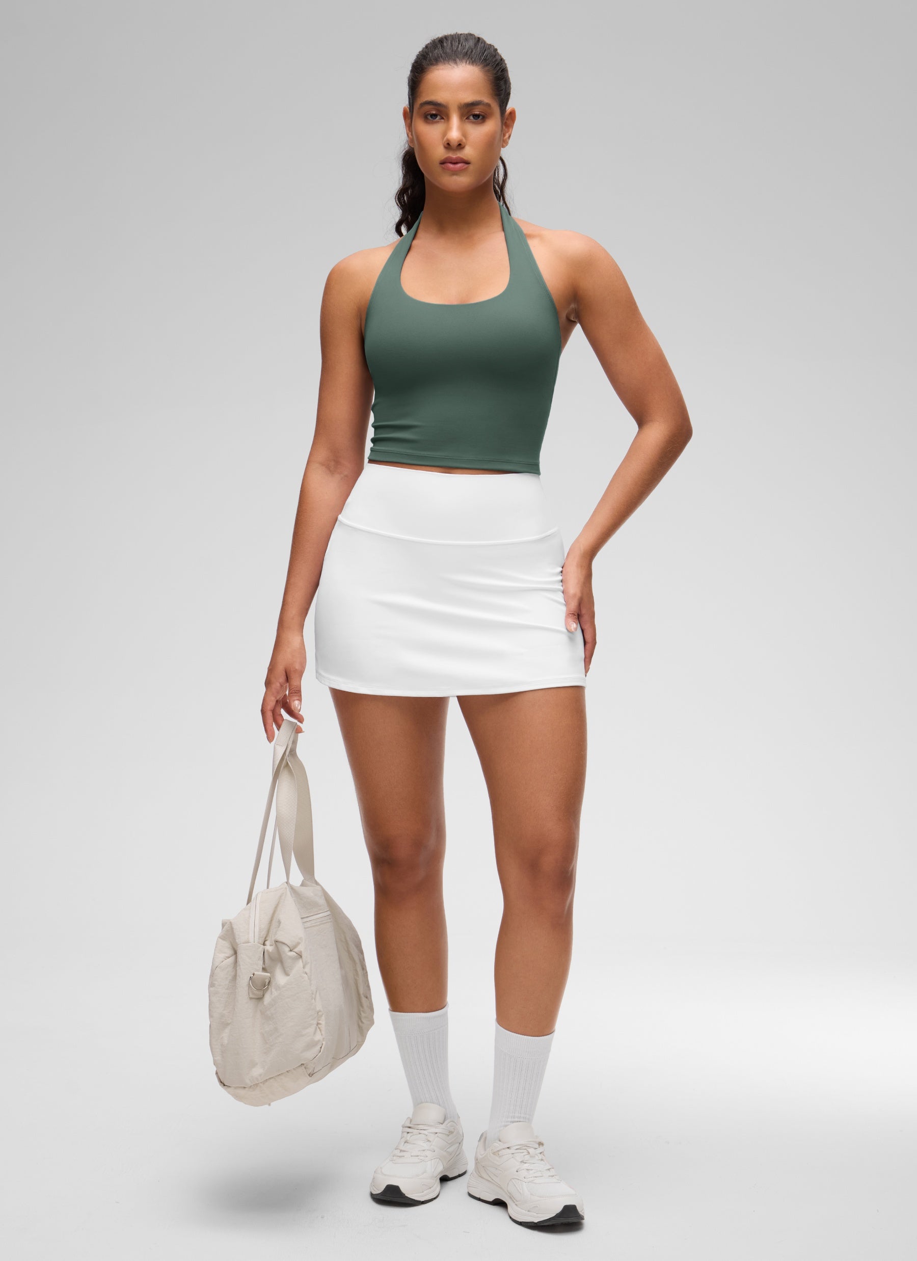 CRZ YOGA Áo lót thể thao kiểu halter dáng dài dành cho nữ, kết hợp áo crop top, họa tiết “ Butterluxe ”, màu xanh lá rừng đậm