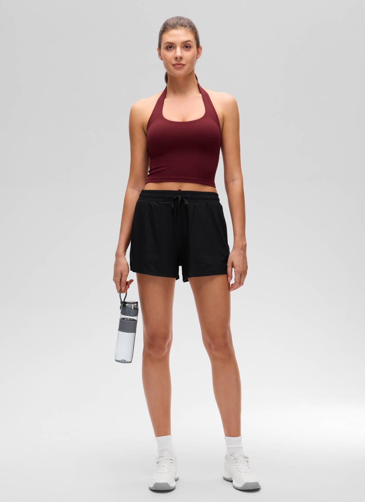 CRZ YOGA Áo lót thể thao kiểu halter dáng dài dành cho nữ, áo crop top thể thao " Butterluxe ", màu Đỏ Merlot