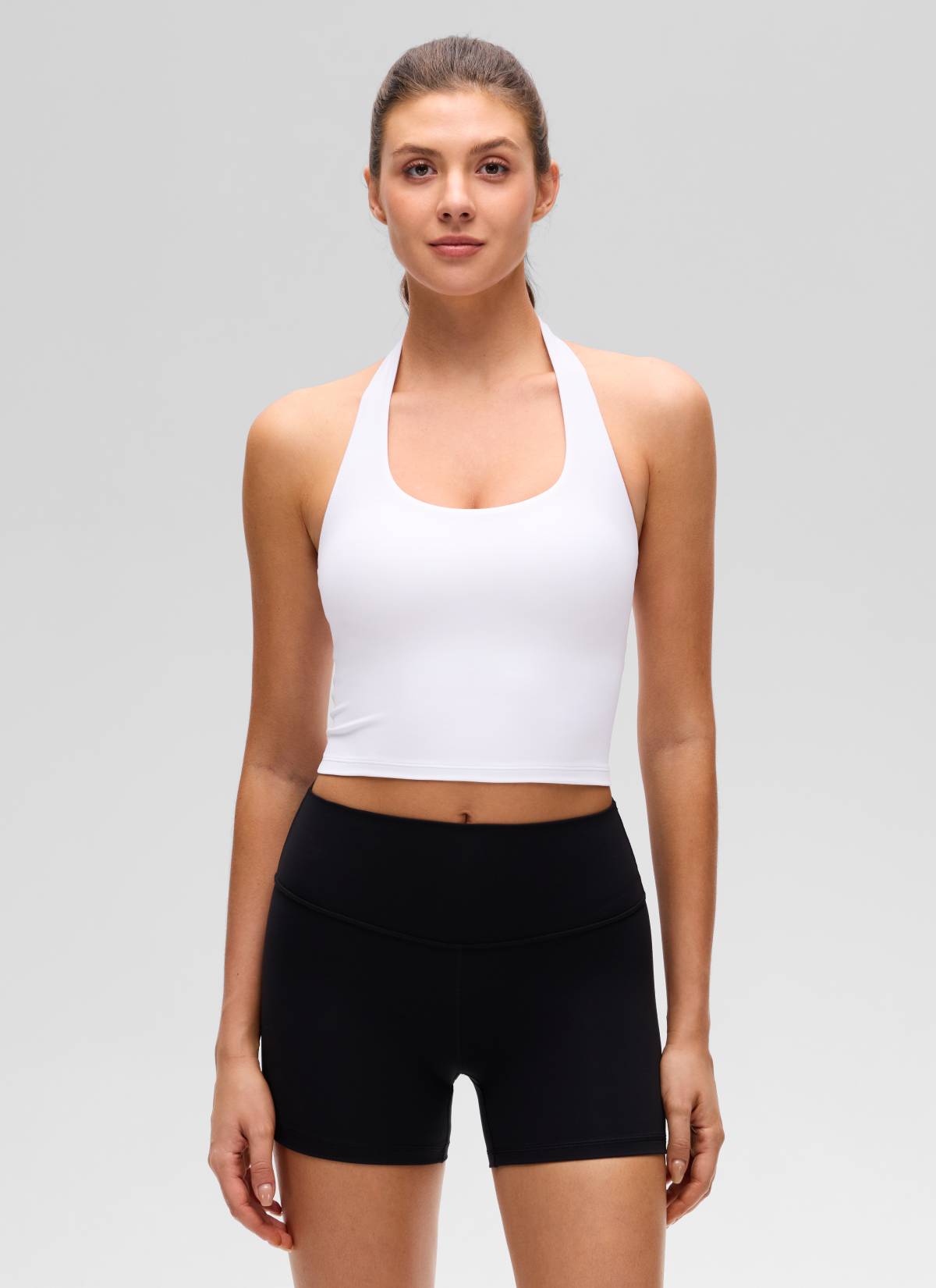 CRZ YOGA Áo lót thể thao kiểu halter dáng dài dành cho nữ, họa tiết “ Butterluxe ”, màu trắng