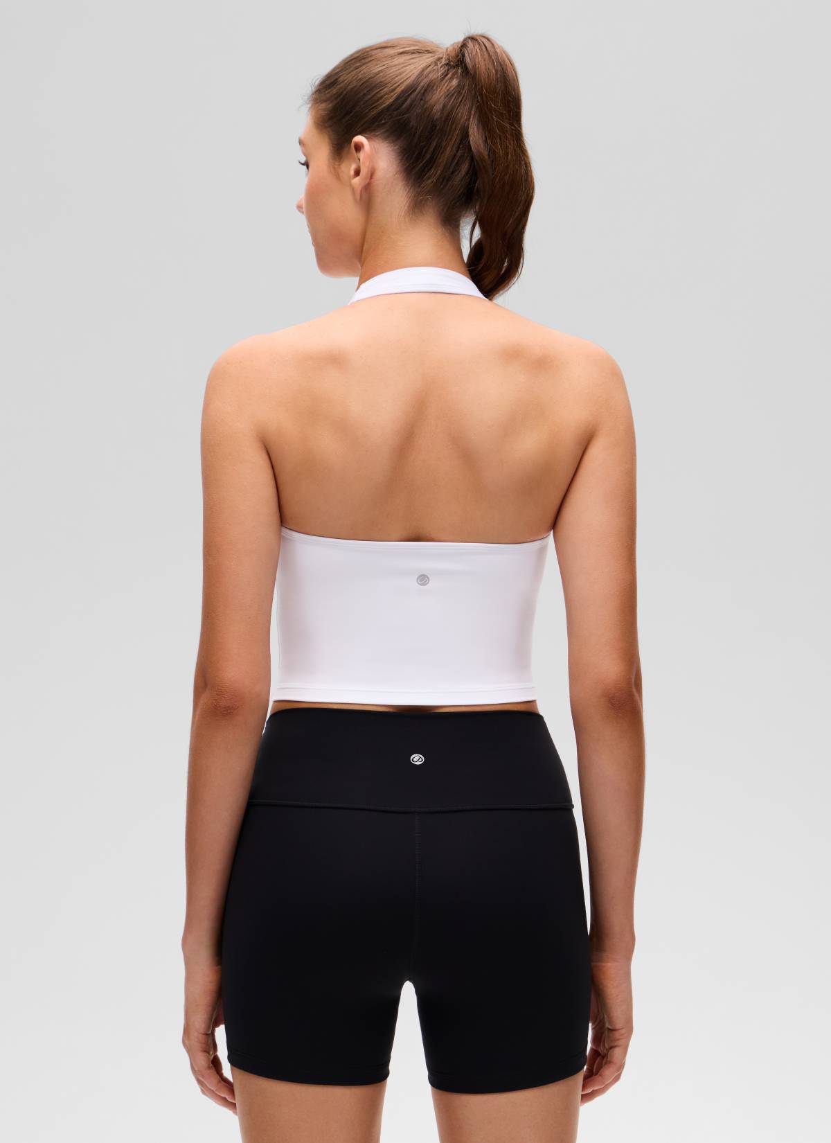 CRZ YOGA Áo lót thể thao kiểu halter dáng dài dành cho nữ, họa tiết “ Butterluxe ”, màu trắng