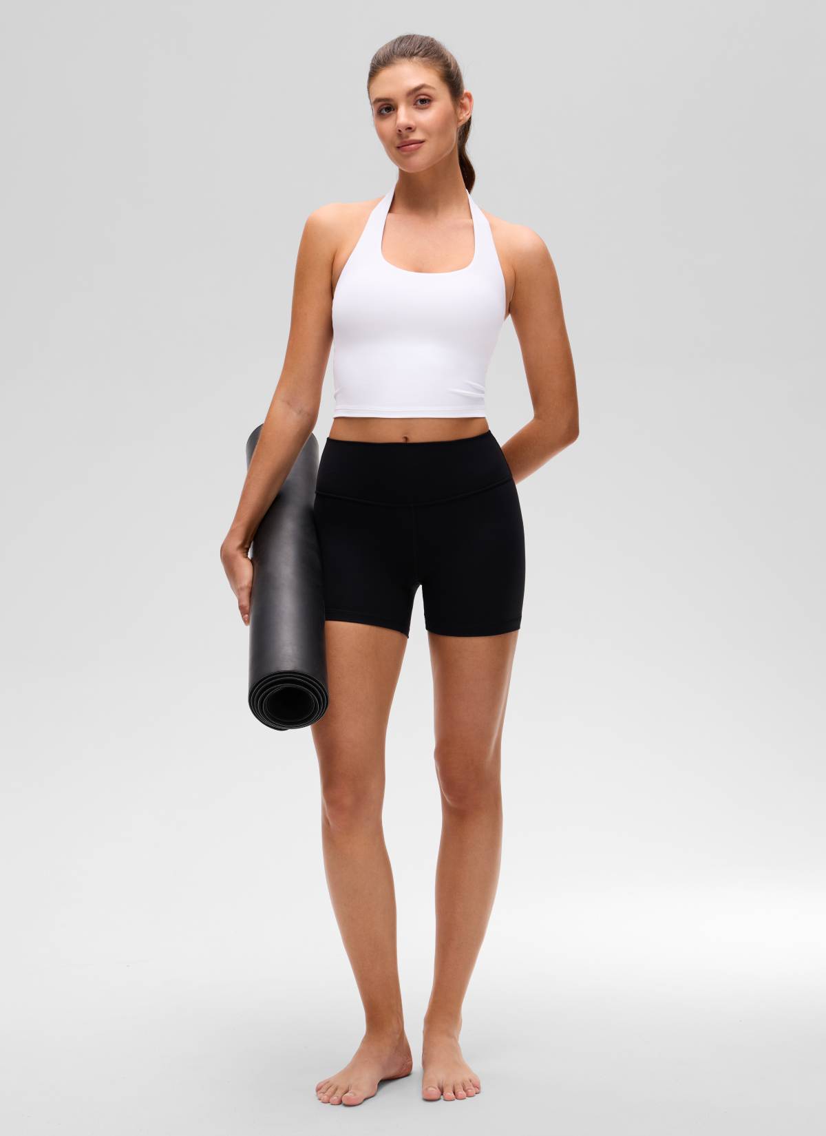 CRZ YOGA Áo lót thể thao kiểu halter dáng dài dành cho nữ, họa tiết “ Butterluxe ”, màu trắng