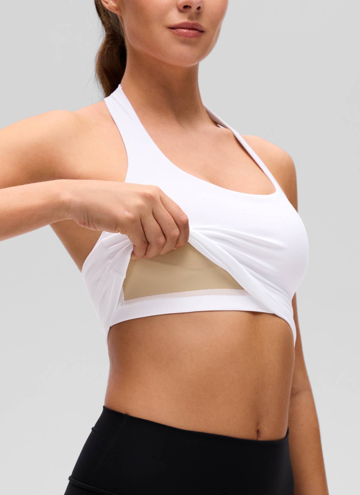 CRZ YOGA Áo lót thể thao kiểu halter dáng dài dành cho nữ, họa tiết “ Butterluxe ”, màu trắng