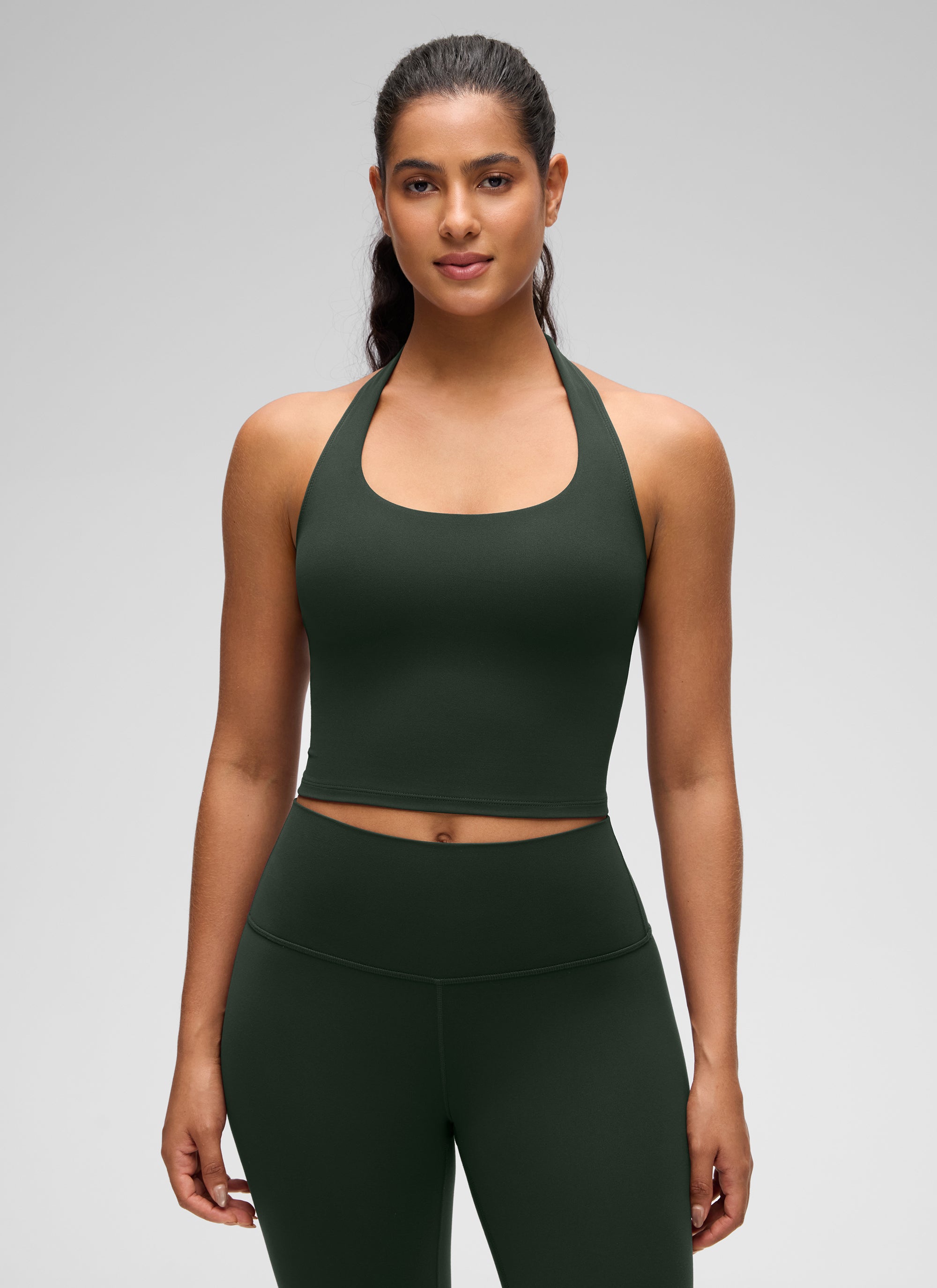 CRZ YOGA Áo lót thể thao kiểu halter dáng dài dành cho nữ, áo crop top thể thao " Butterluxe ", màu Legend Green
