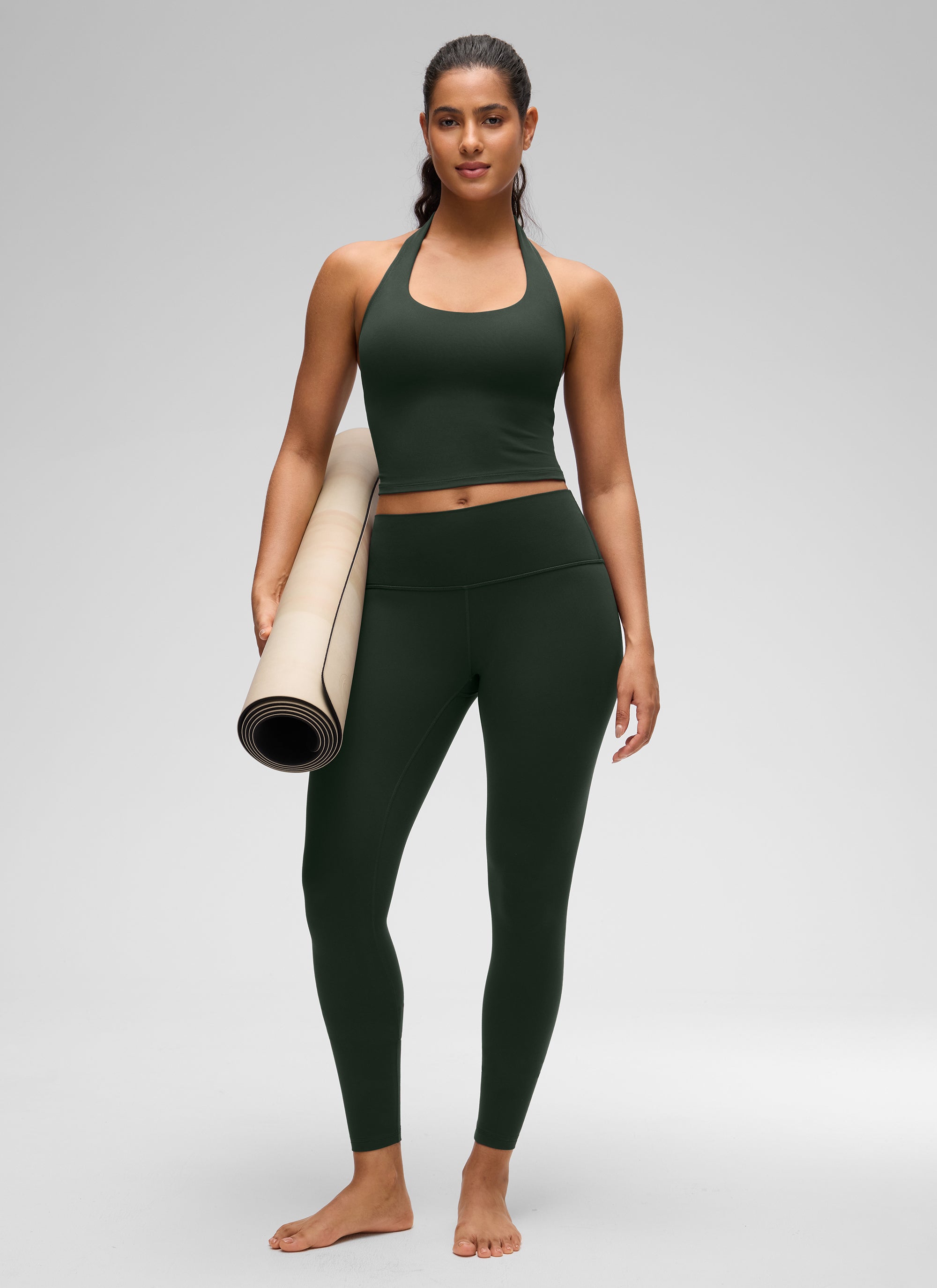 CRZ YOGA Áo lót thể thao kiểu halter dáng dài dành cho nữ, áo crop top thể thao " Butterluxe ", màu Legend Green
