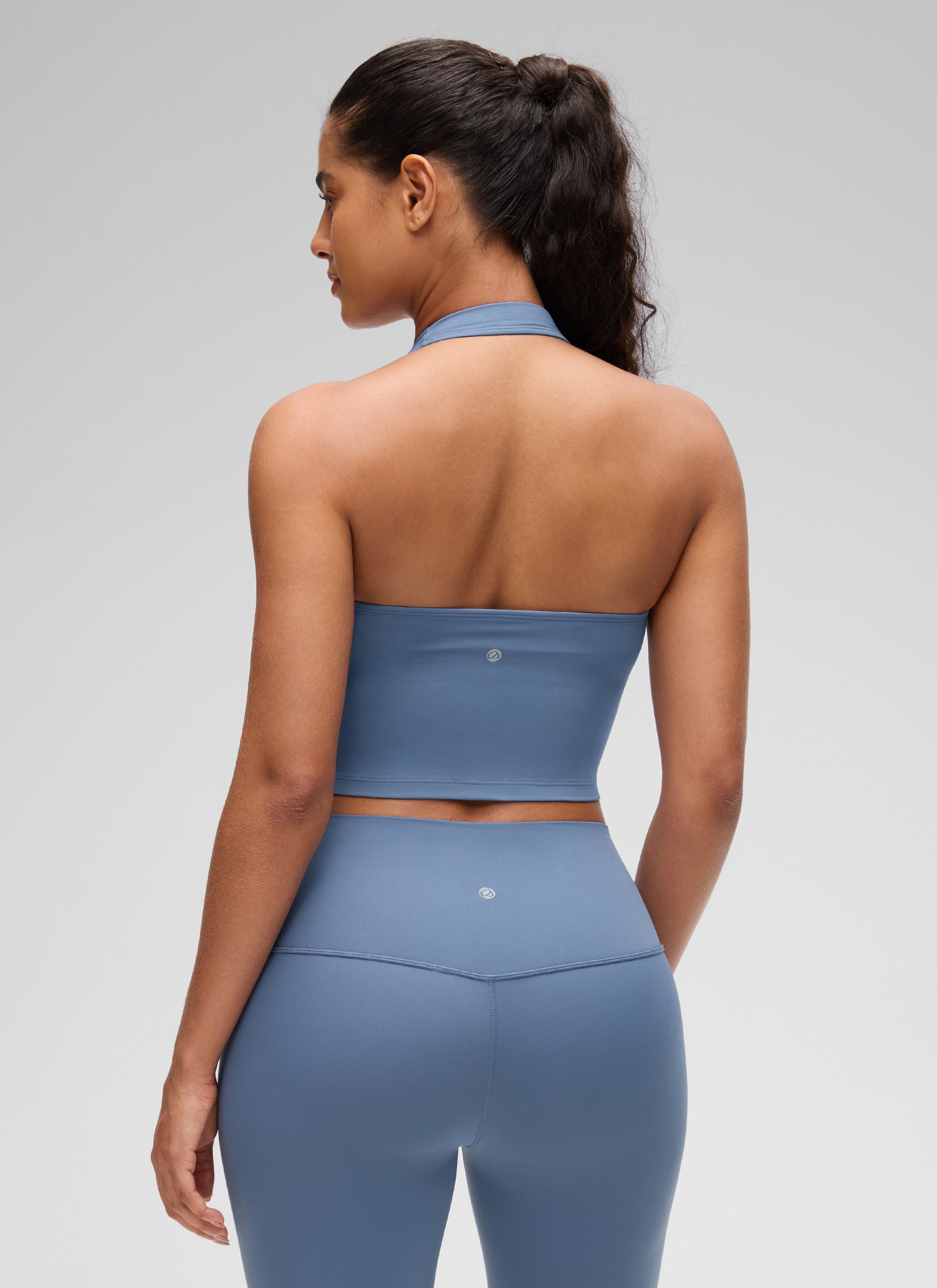 CRZ YOGA - Áo lót thể thao kiểu halter dáng dài dành cho nữ, họa tiết " Butterluxe ", áo crop top, chất liệu denim đã qua xử lý