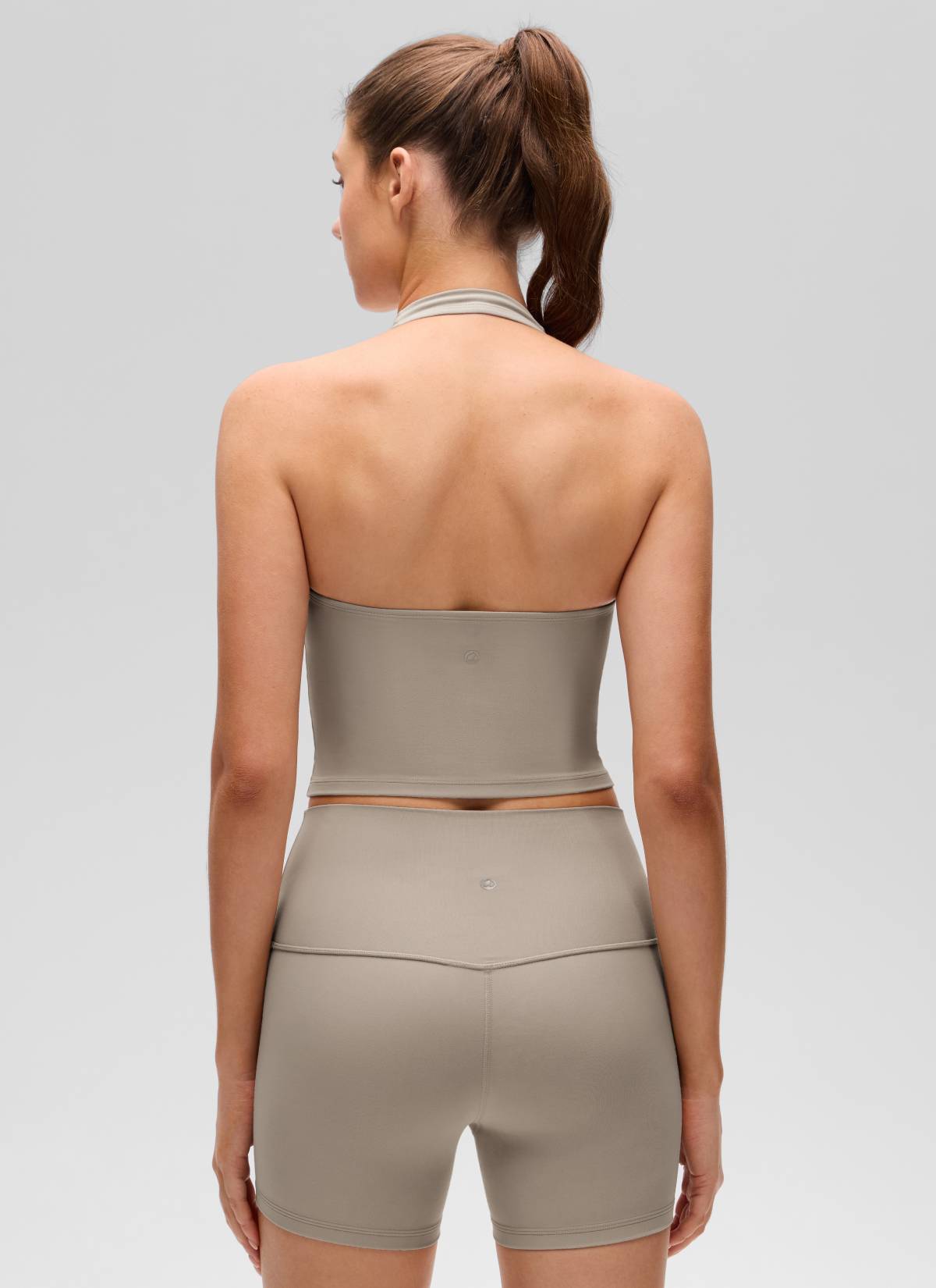 Butterluxe CRZ YOGA Áo lót thể thao kiểu halter dáng dài dành cho nữ, kết hợp áo crop top, màu xám tro ấm