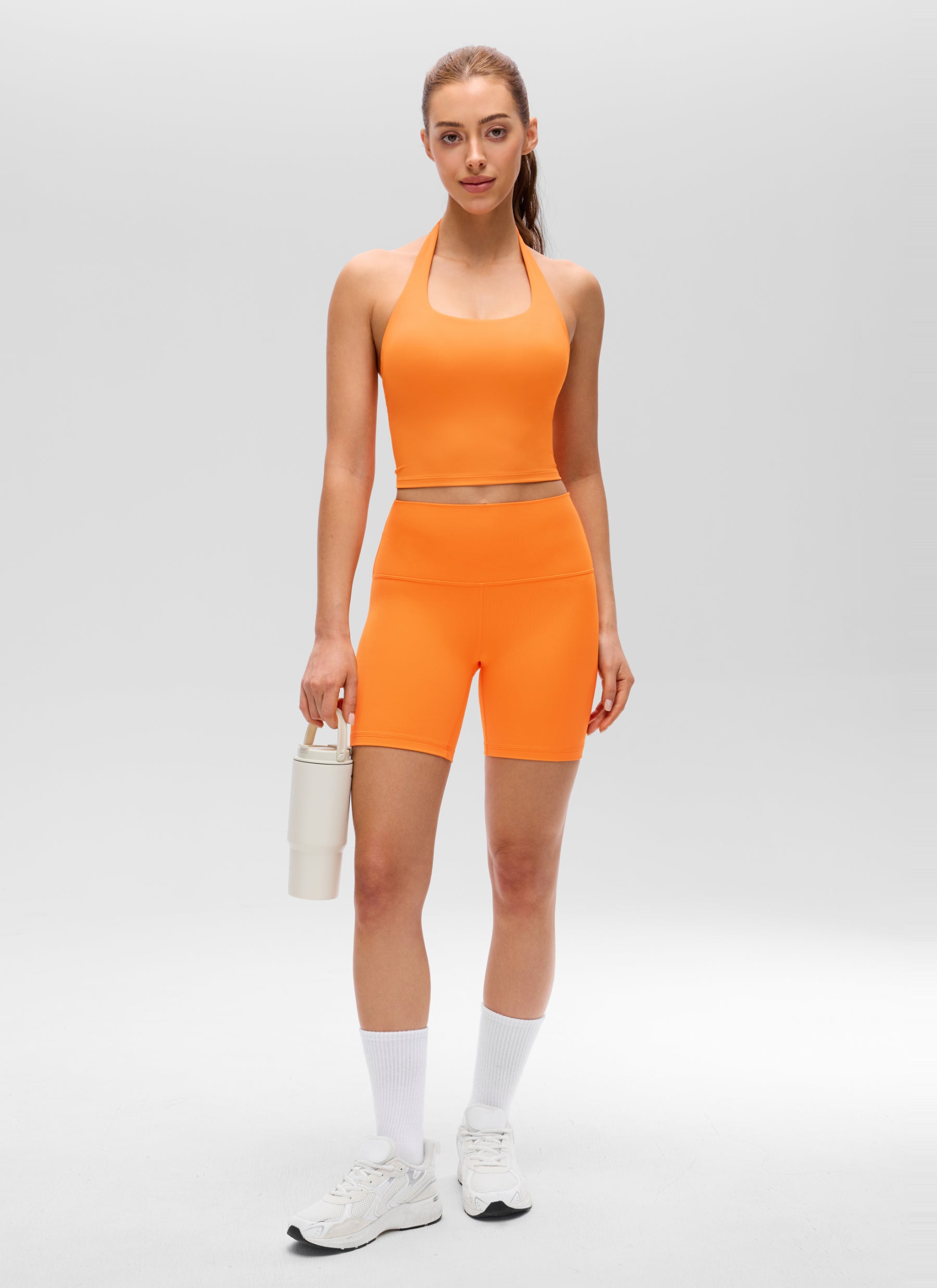 CRZ YOGA Áo lót thể thao kiểu halter dáng dài dành cho nữ, họa tiết " Butterluxe ", màu cam hổ