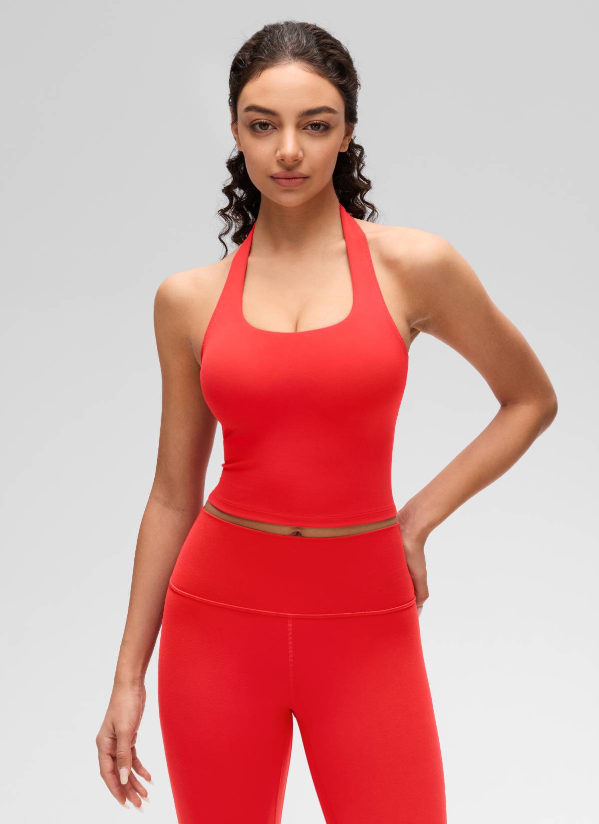 CRZ YOGA Áo lót thể thao kiểu halter dáng dài dành cho nữ, họa tiết " Butterluxe ", màu đỏ đậm