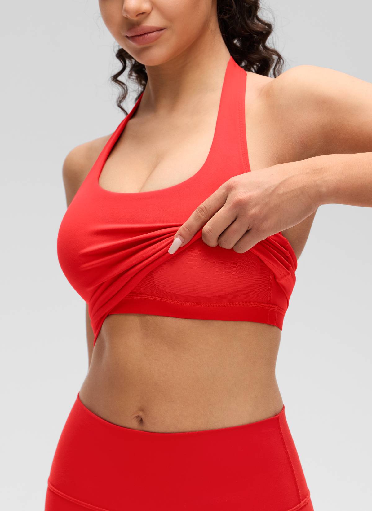 CRZ YOGA Áo lót thể thao kiểu halter dáng dài dành cho nữ, họa tiết " Butterluxe ", màu đỏ đậm