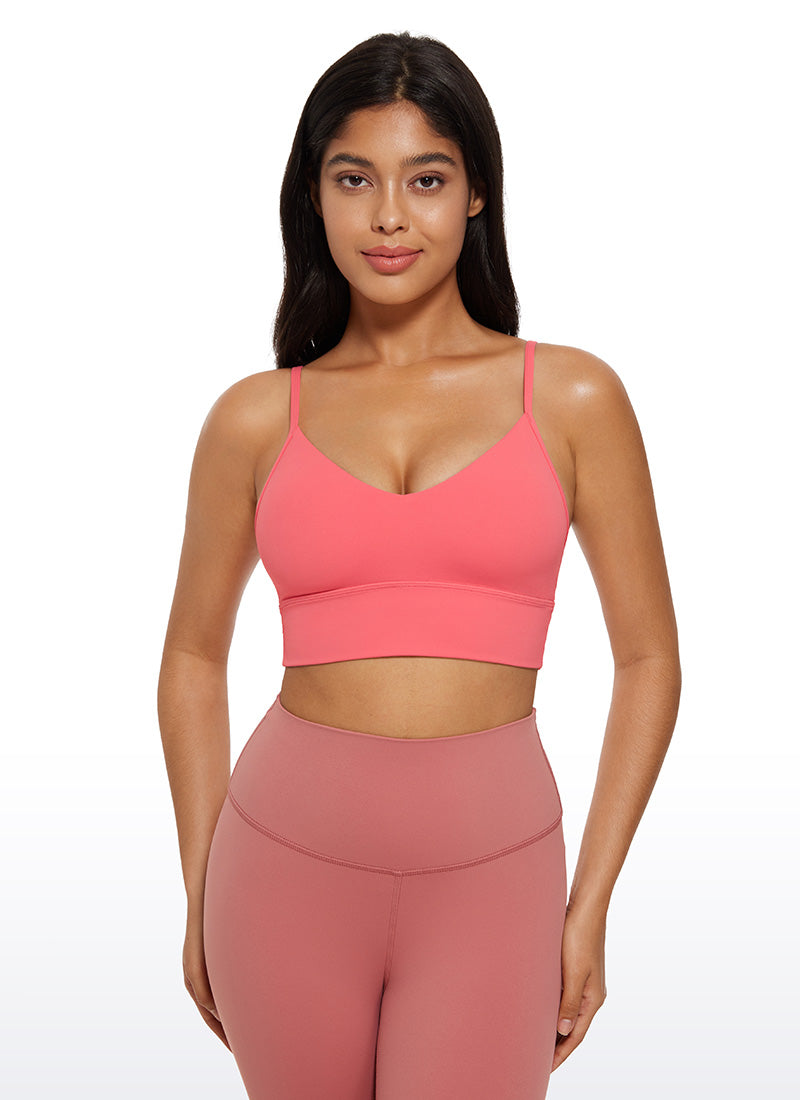 Áo bra thể thao tập luyện kiểu camisole dài qua hông cổ chữ V Butterluxe cho nữ CRZ YOGA màu Hồng Mâm Xôi Raspberry Sorbet