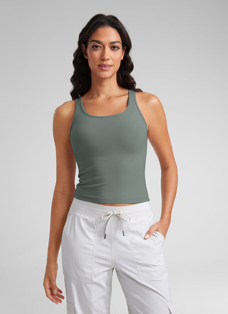 CRZ YOGA Áo ba lỗ ôm sát dành cho nữ, kiểu cổ khoét sâu ( Butterluxe ), lưng khoét sâu (Racerback), màu xám Sage