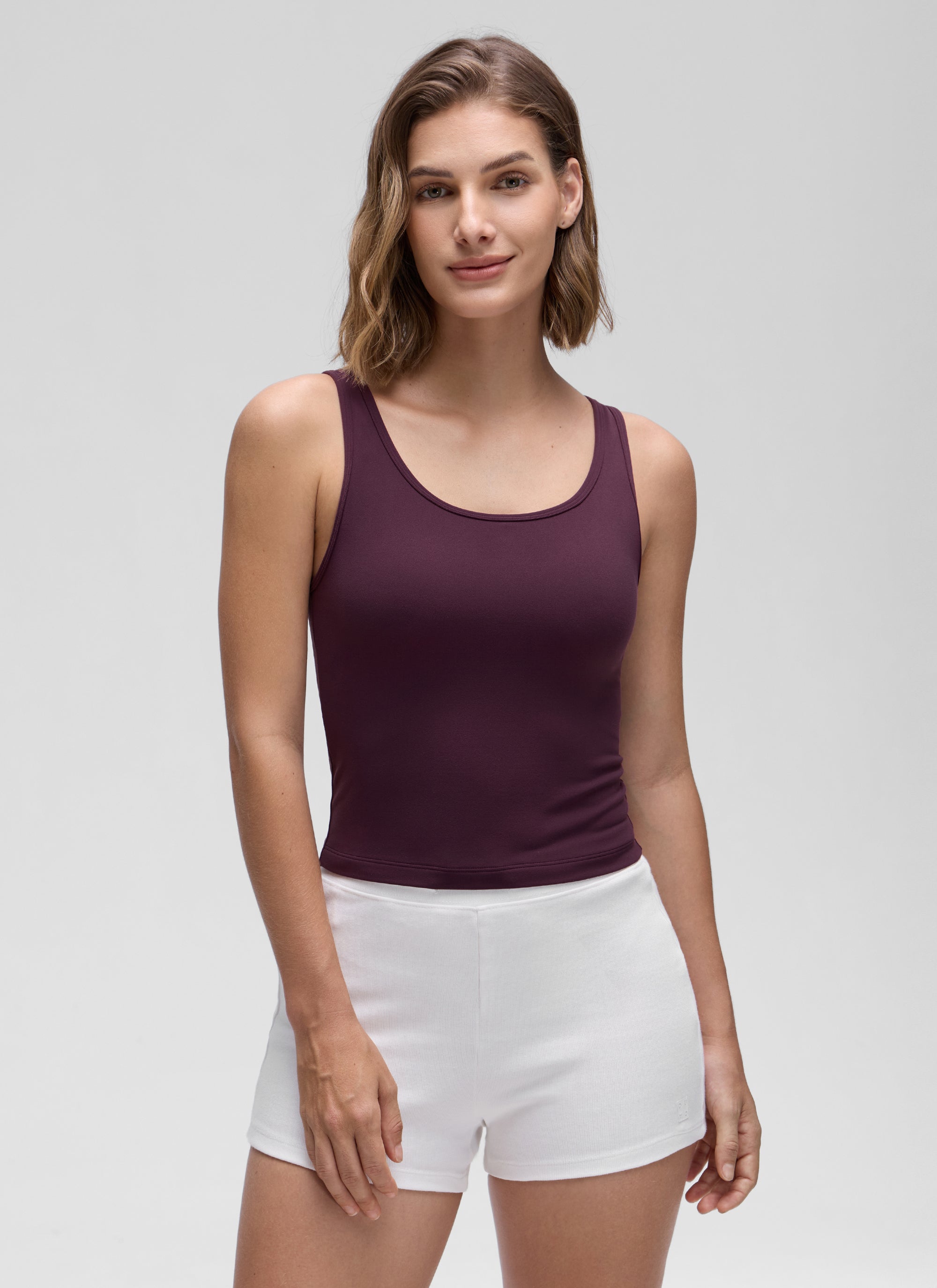 CRZ YOGA Áo ba lỗ ôm sát dành cho nữ, kiểu cổ khoét sâu và lưng khoét sâu ( Butterluxe ), màu tím đậm