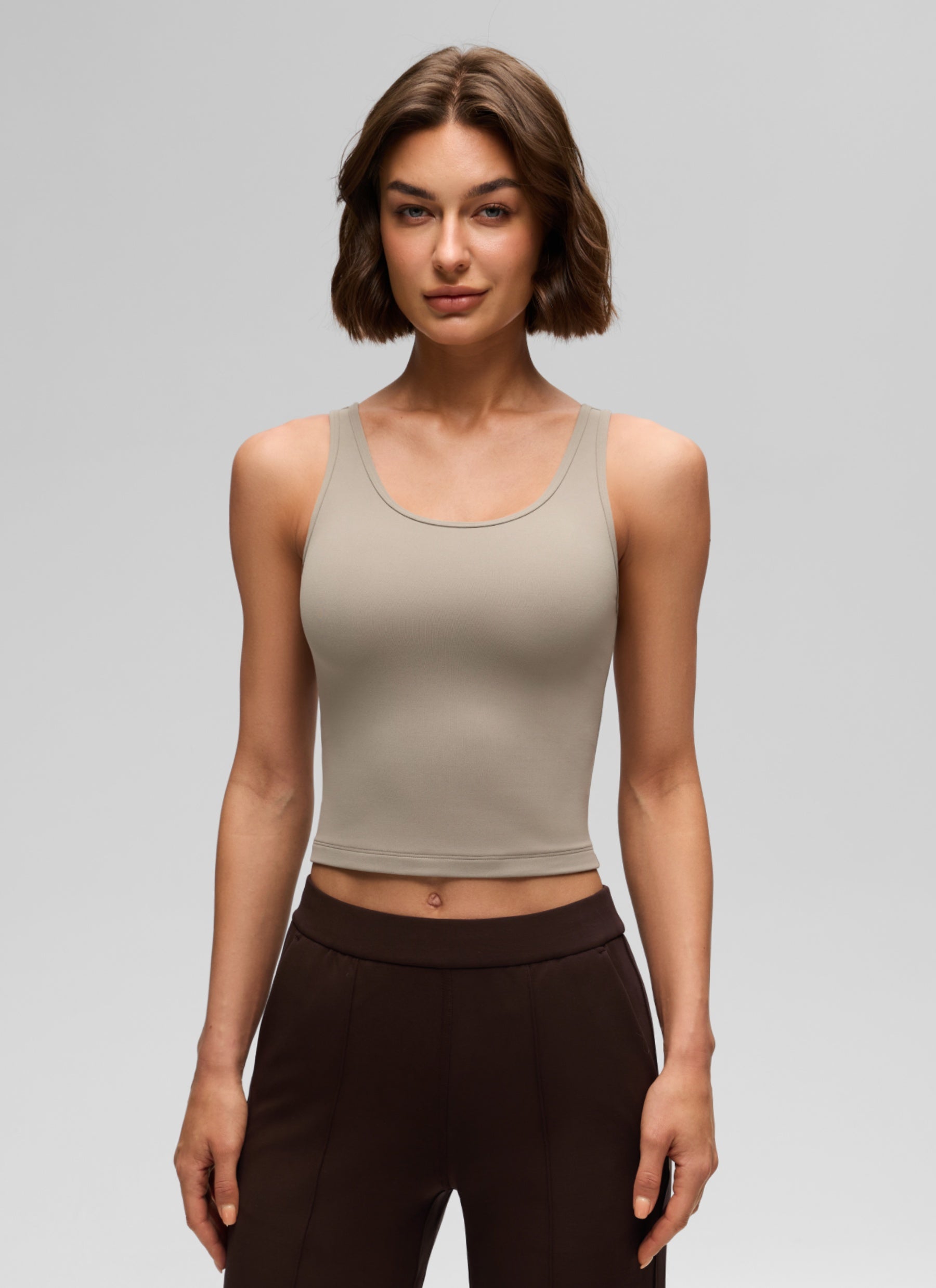 CRZ YOGA Áo ba lỗ ôm sát dành cho nữ, kiểu cổ bơi, lưng khoét sâu, màu xám tro ấm Butterluxe