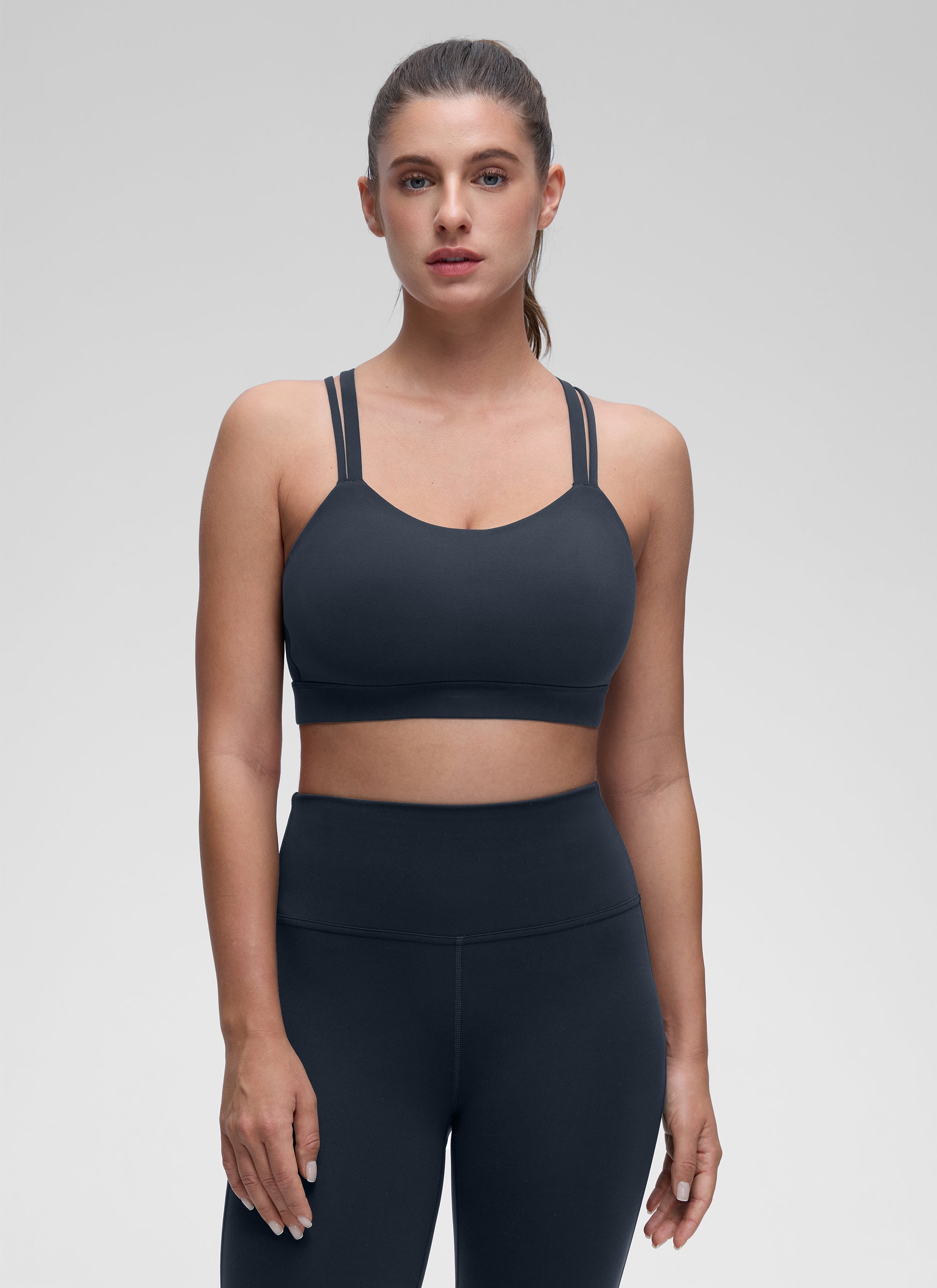 Áo lót thể thao CRZ YOGA dành cho nữ, kiểu dáng ôm sát, hỗ trợ nhẹ, dây đeo đôi, màu xanh navy đậm