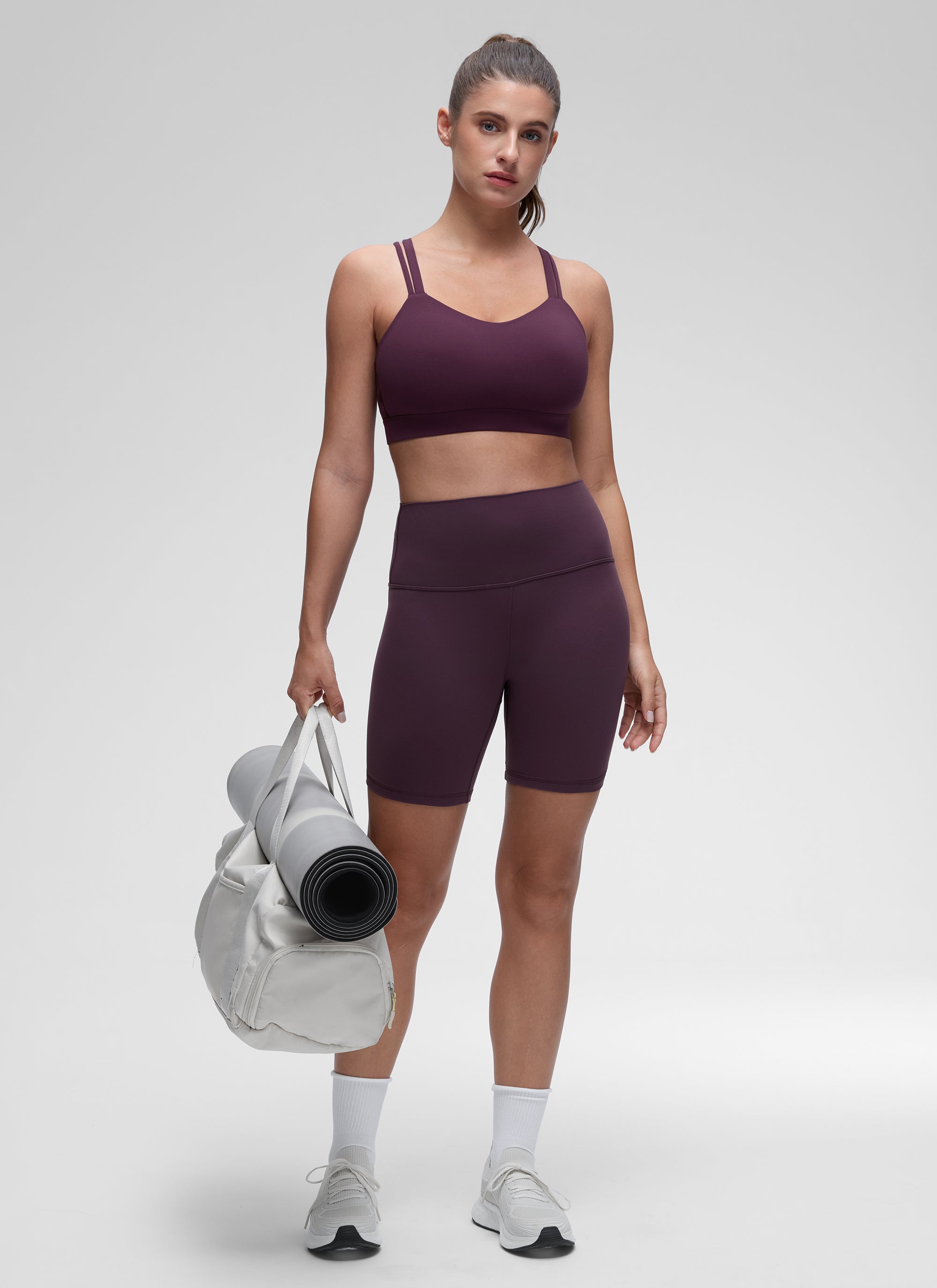 Áo lót thể thao CRZ YOGA dành cho nữ, kiểu dáng ôm sát, hỗ trợ nhẹ, dây đeo đôi, màu tím đậm