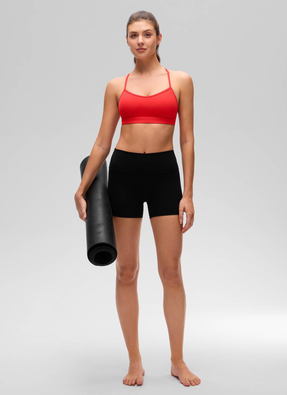 Áo lót thể thao CRZ YOGA dành cho nữ, kiểu cổ tròn và dây chéo sau lưng, màu đỏ đậm, thuộc dòng sản phẩm “ Butterluxe ”