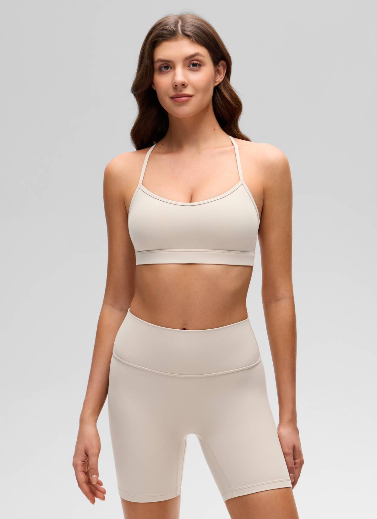 CRZ YOGA - Áo lót thể thao dành cho nữ kiểu cổ tròn, dây chéo sau lưng, chất liệu vải " Butterluxe " - Màu Mojave Tan