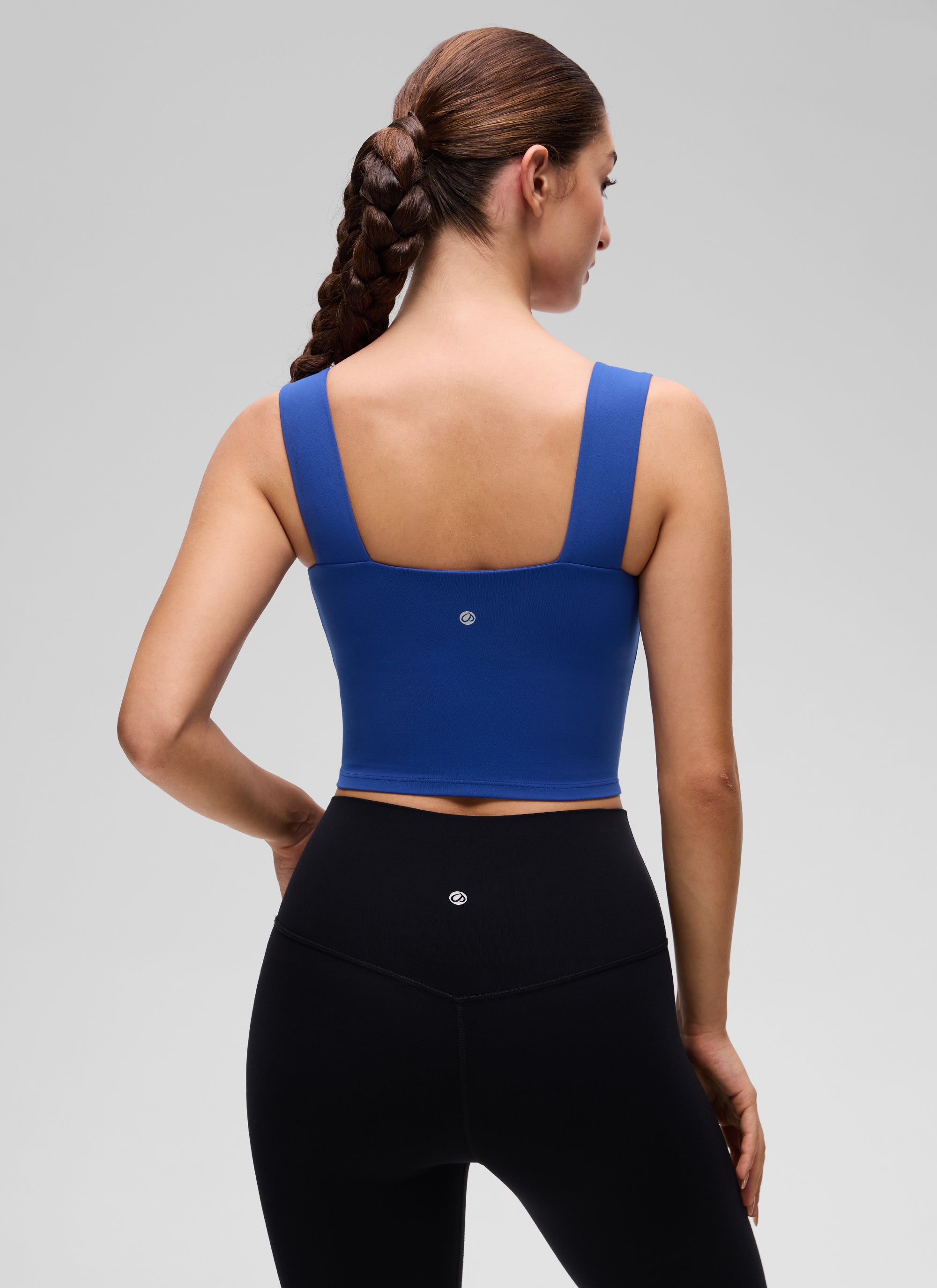 Butterluxe CRZ YOGA Áo thun crop-top cổ vuông dành cho nữ, có áo lót tích hợp, họa tiết sóng, màu xanh dương