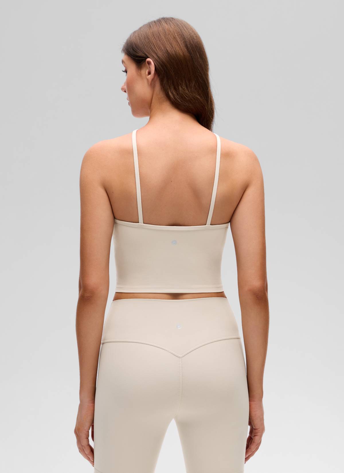 Butterluxe CRZ YOGA Áo thun yoga ngắn cổ chéo kiểu halter dành cho nữ, tích hợp áo lót, màu Mojave Tan
