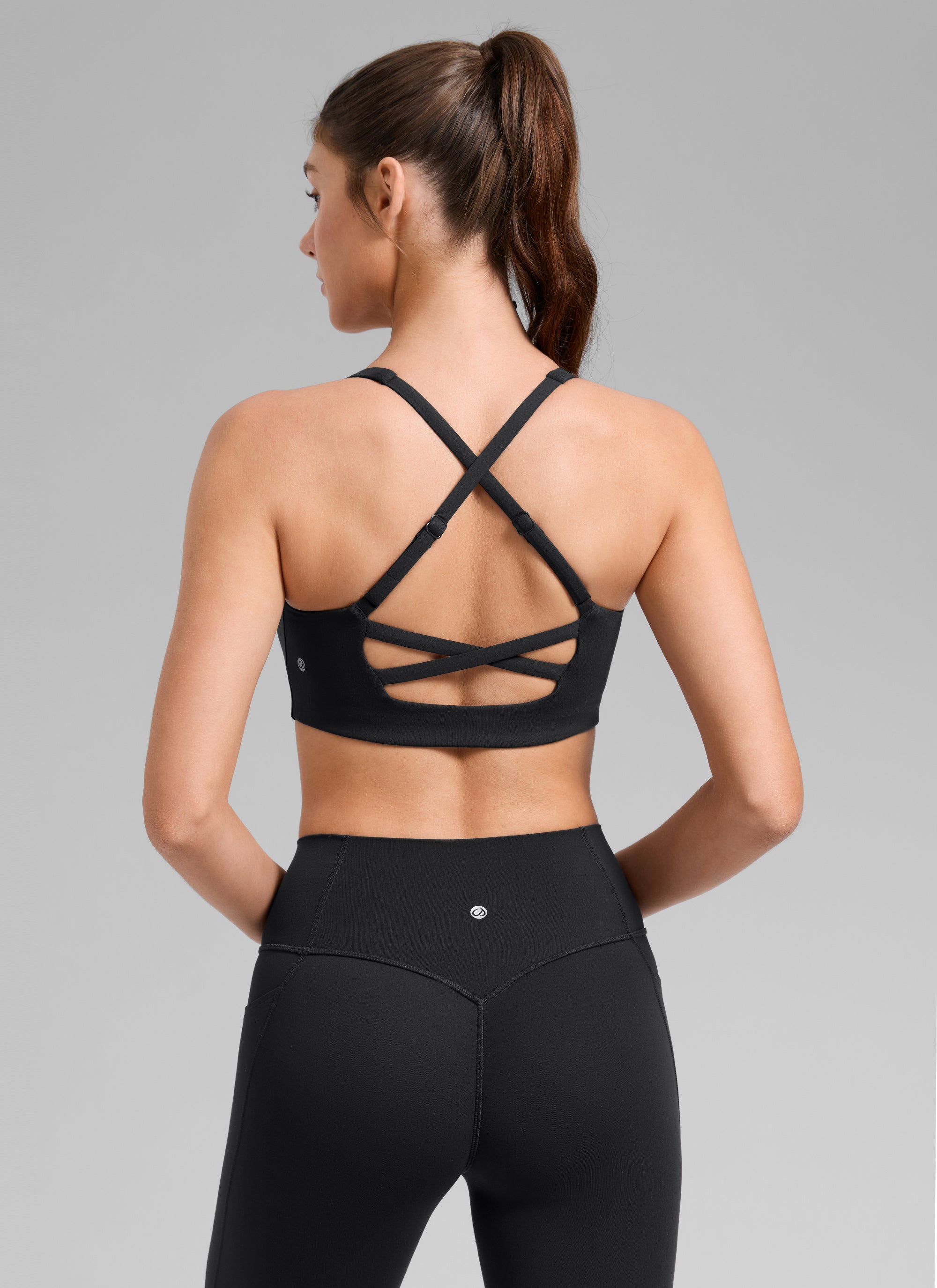 Butterlift CRZ YOGA Áo lót thể thao dành cho nữ kiểu dây chéo sau lưng, tích hợp áo lót, chất liệu vải thun co giãn, màu đen