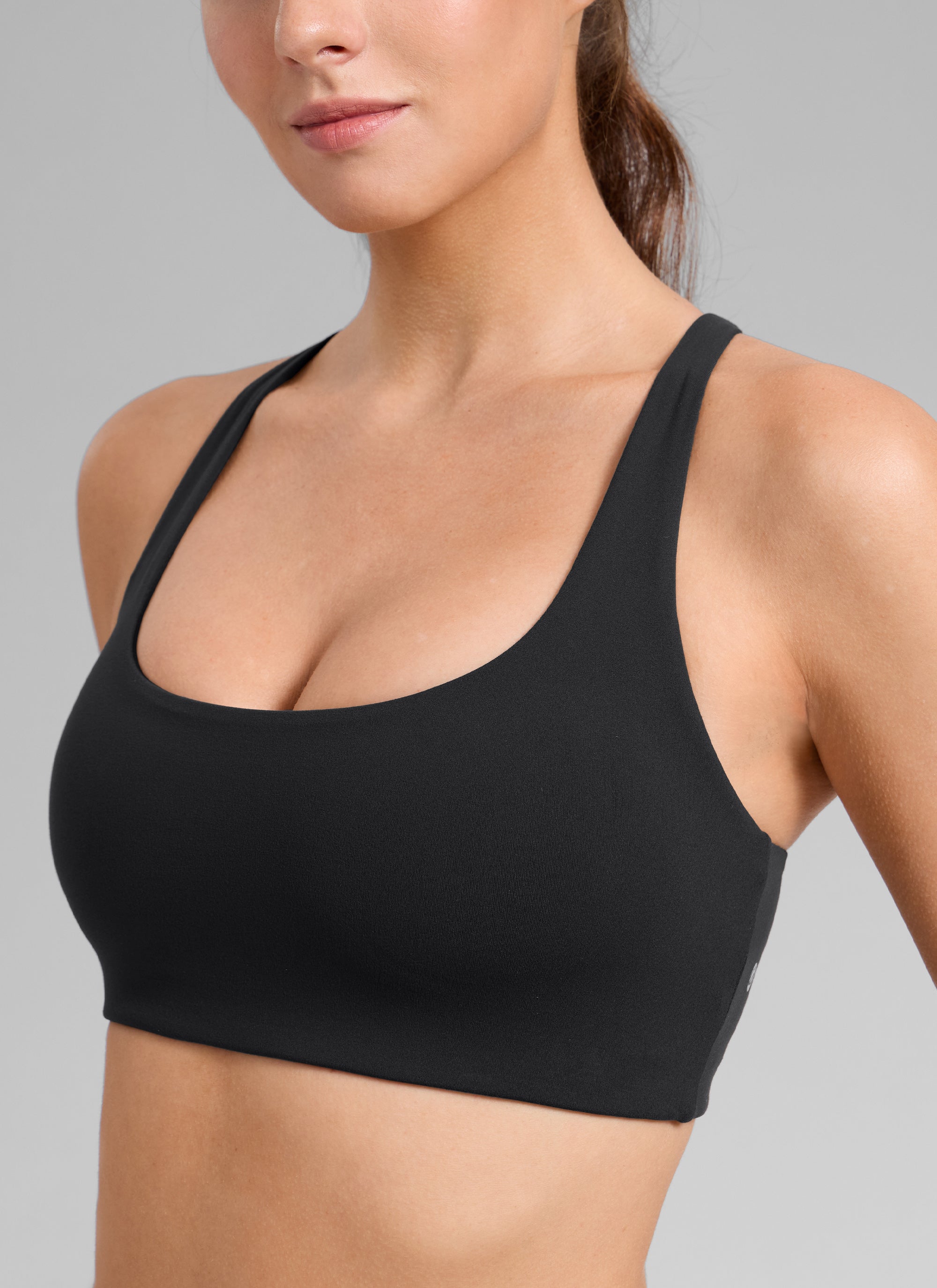 Butterlift CRZ YOGA Áo lót thể thao dành cho nữ kiểu dây chéo sau lưng, tích hợp áo lót, chất liệu vải thun co giãn, màu đen